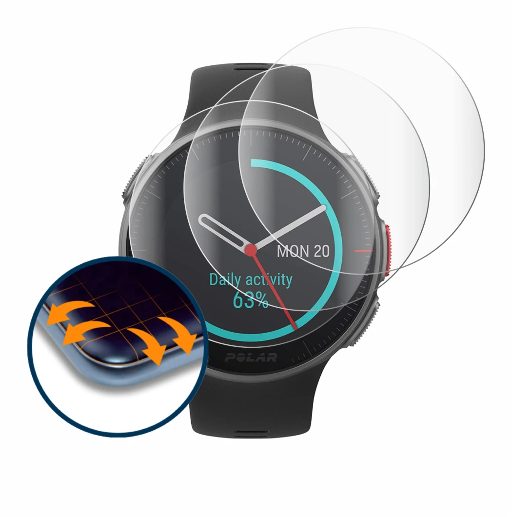 Image of the device Polar Vantage V Titan with a wide variety of screen protectors.