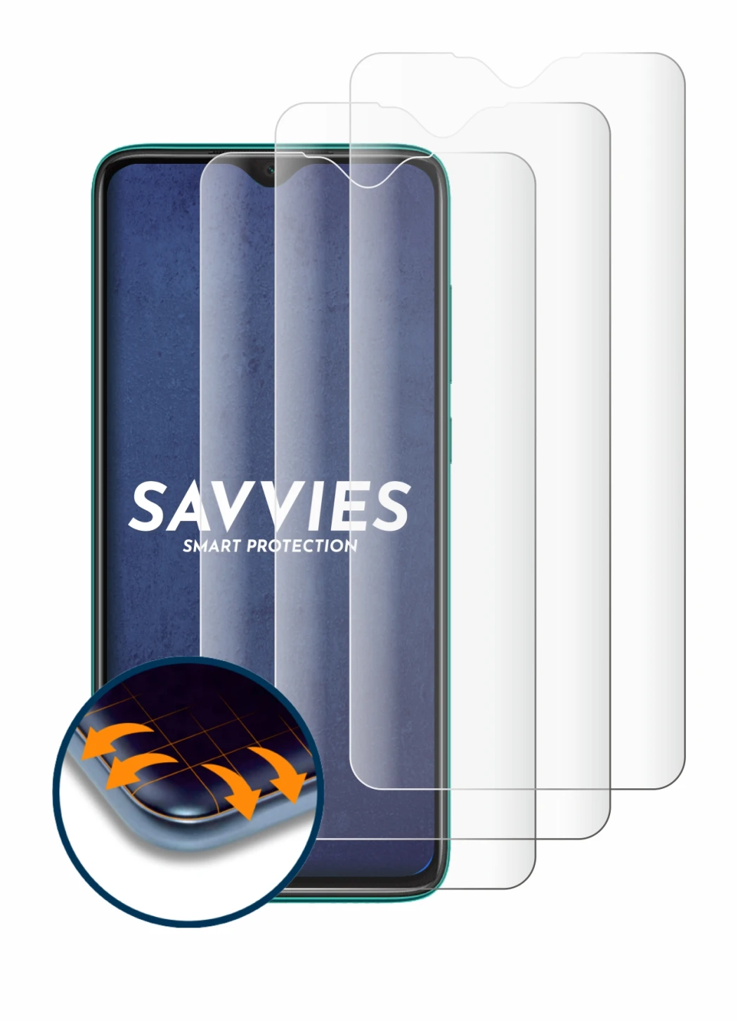 Image of the device Xiaomi Redmi Note 8 Pro with a wide variety of screen protectors.
