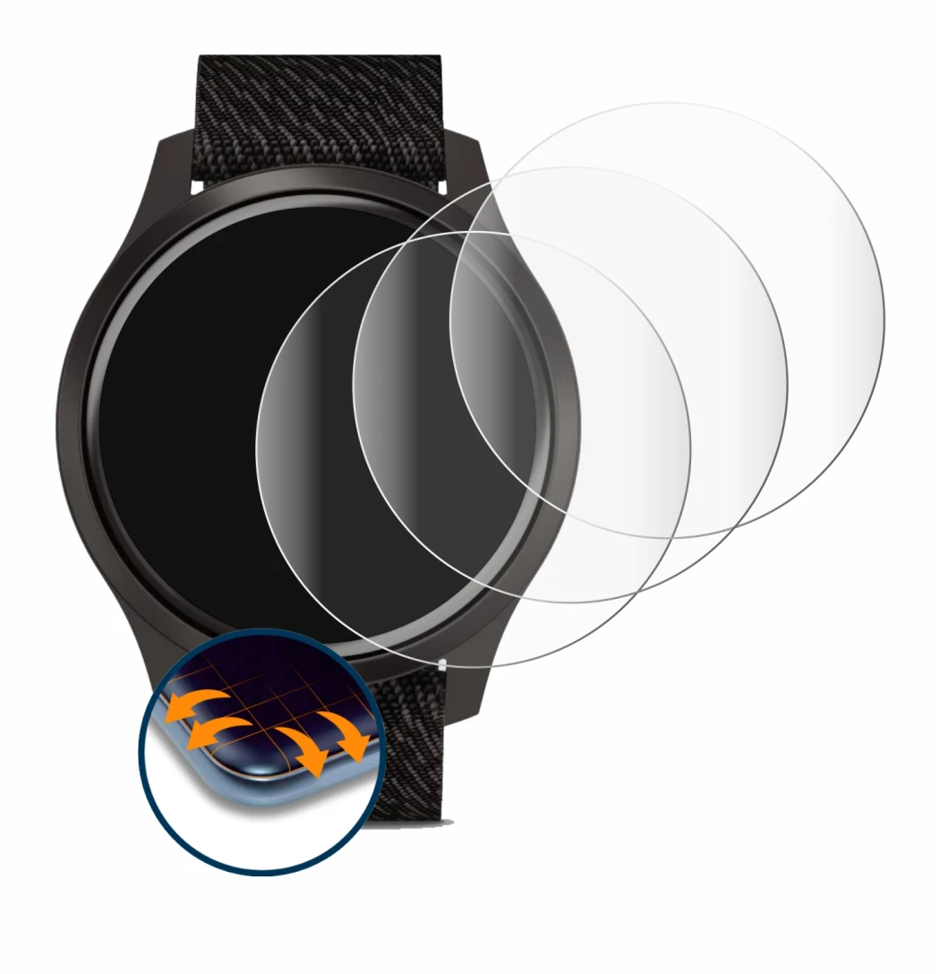 Image of the device Garmin vivomove Style (42 mm) with a wide variety of screen protectors.