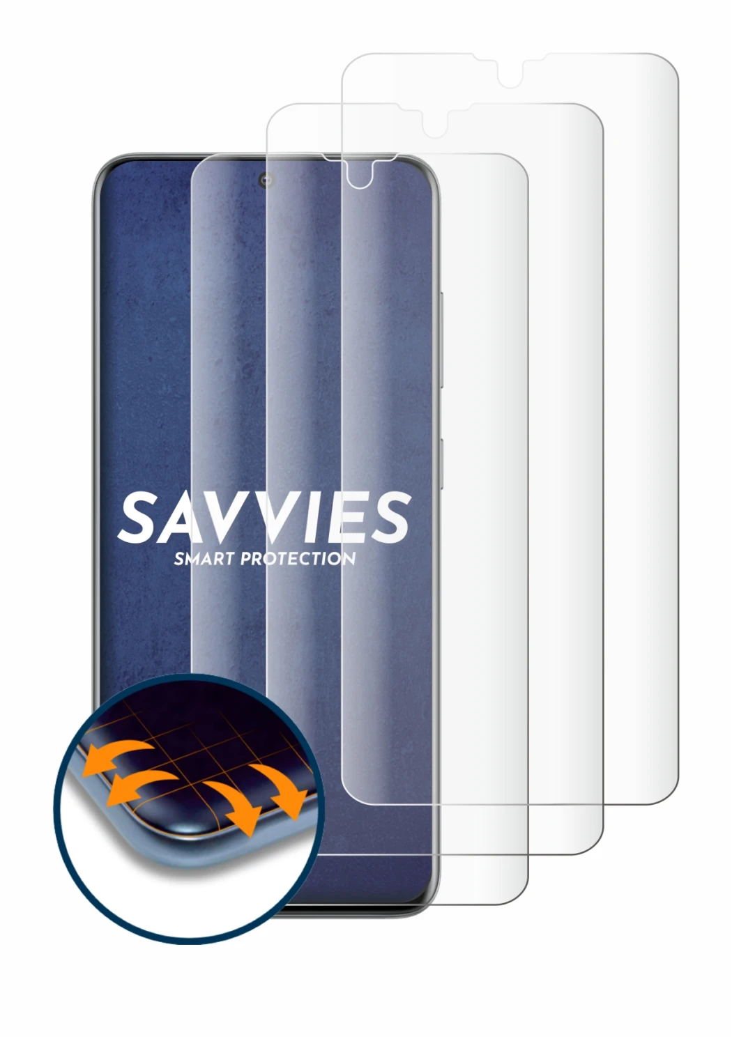 Image of the device Samsung Galaxy S20 with a wide variety of screen protectors.