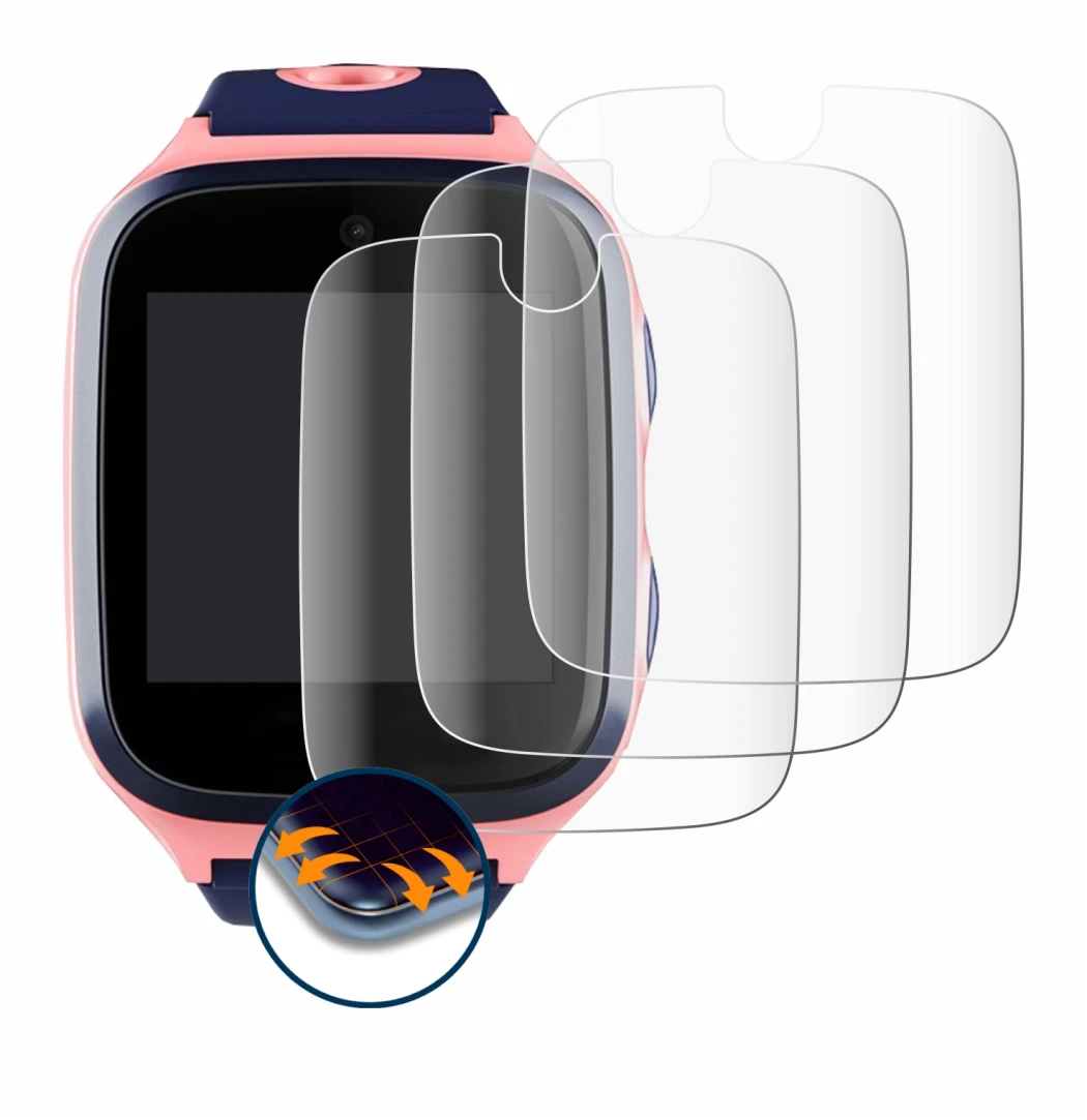 Image of the device Xplora 4 with a wide variety of screen protectors.