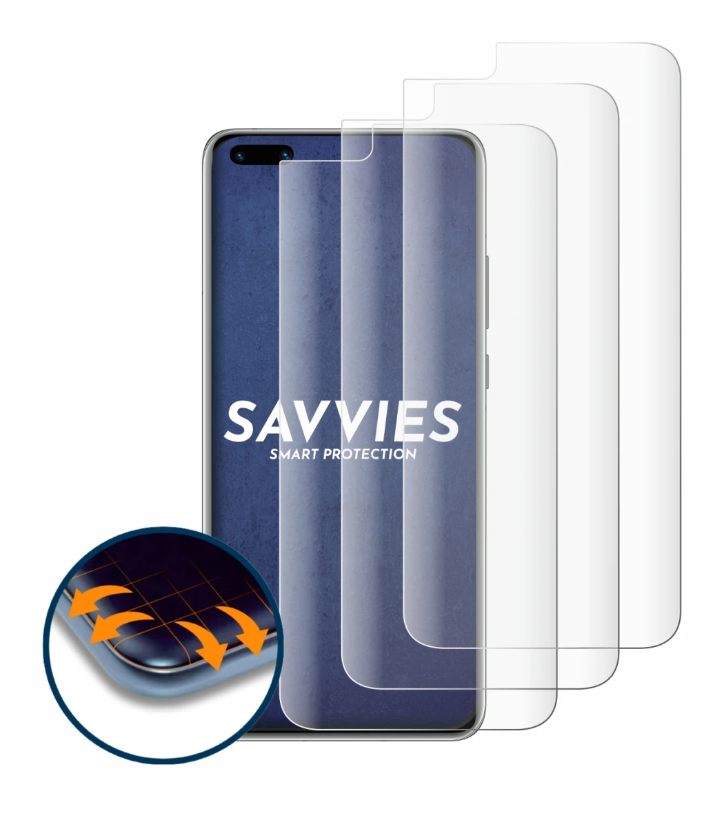 Image of the device Huawei P40 Pro with a wide variety of screen protectors.