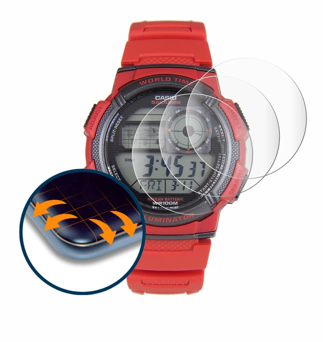 Image of the device Casio AE-1000W with a wide variety of screen protectors.