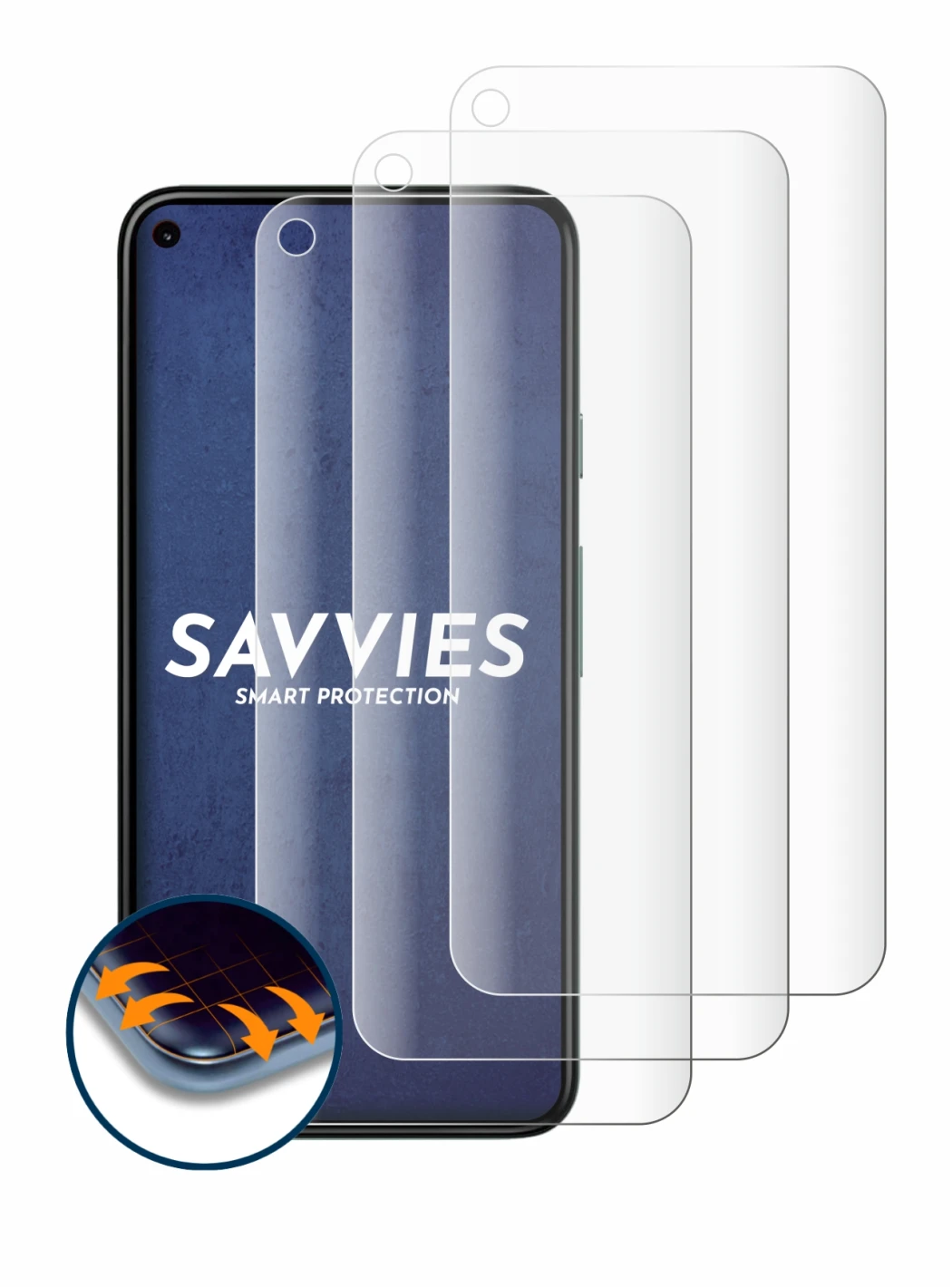 Image of the device Google Pixel 5 with a wide variety of screen protectors.