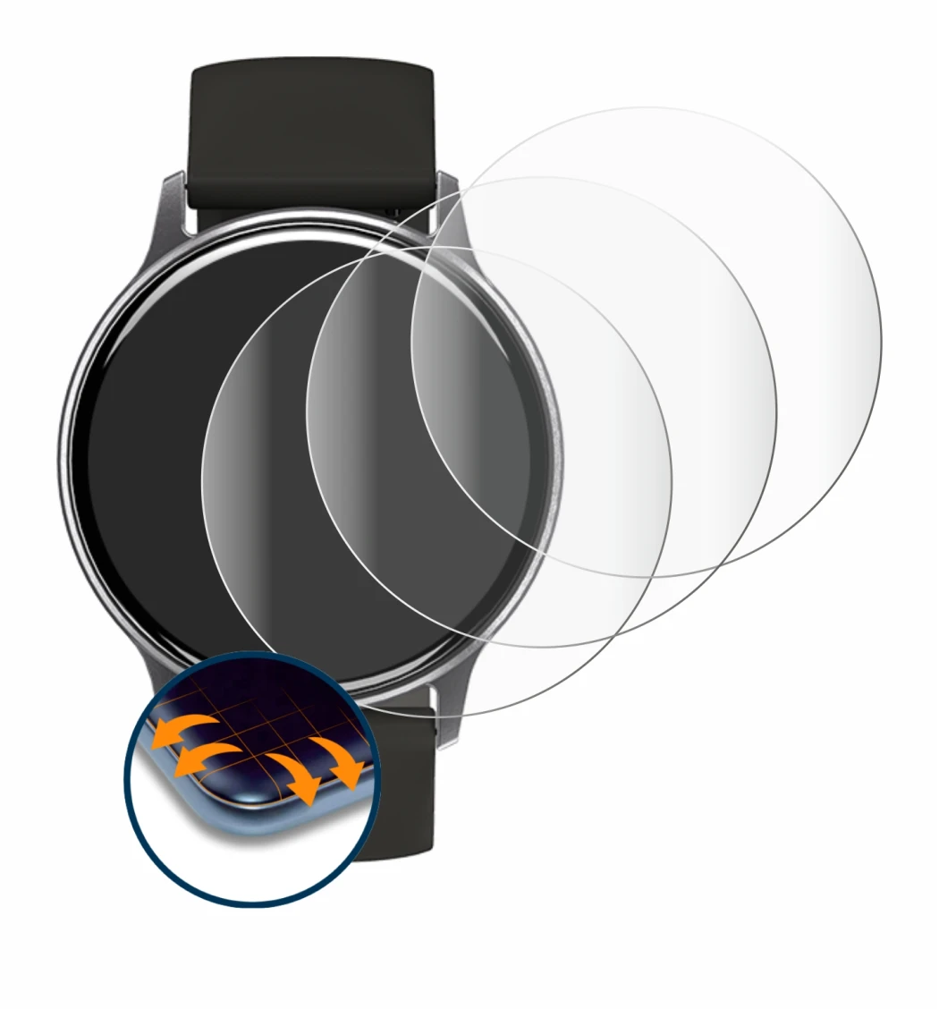 Image of the device Umidigi Uwatch 2S with a wide variety of screen protectors.
