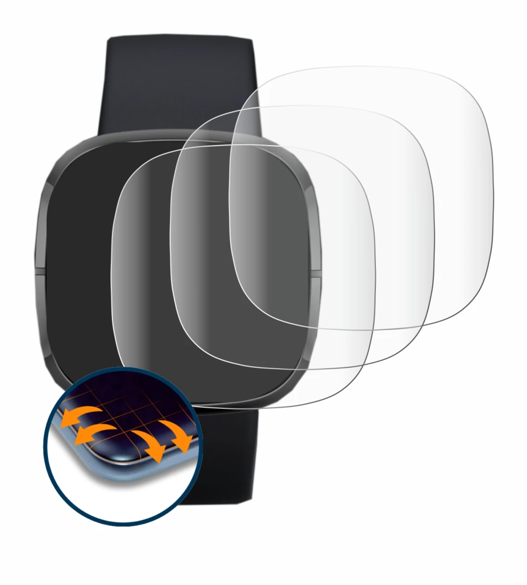 Image of the device Fitbit Sense with a wide variety of screen protectors.