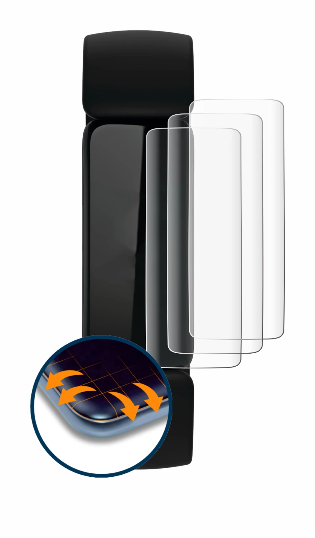 Image of the device Fitbit Inspire 2 with a wide variety of screen protectors.