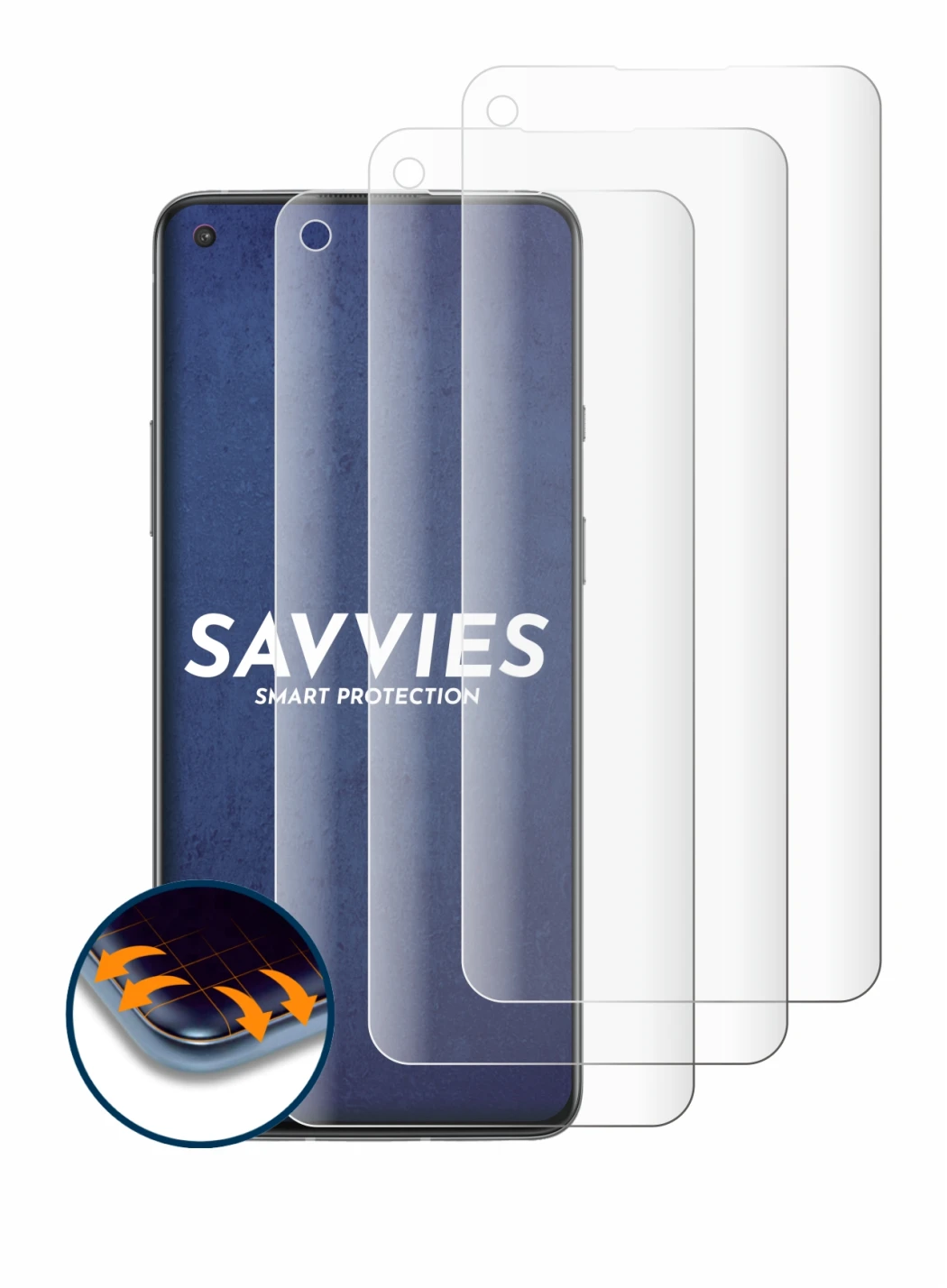 Image of the device OnePlus 8T with a wide variety of screen protectors.