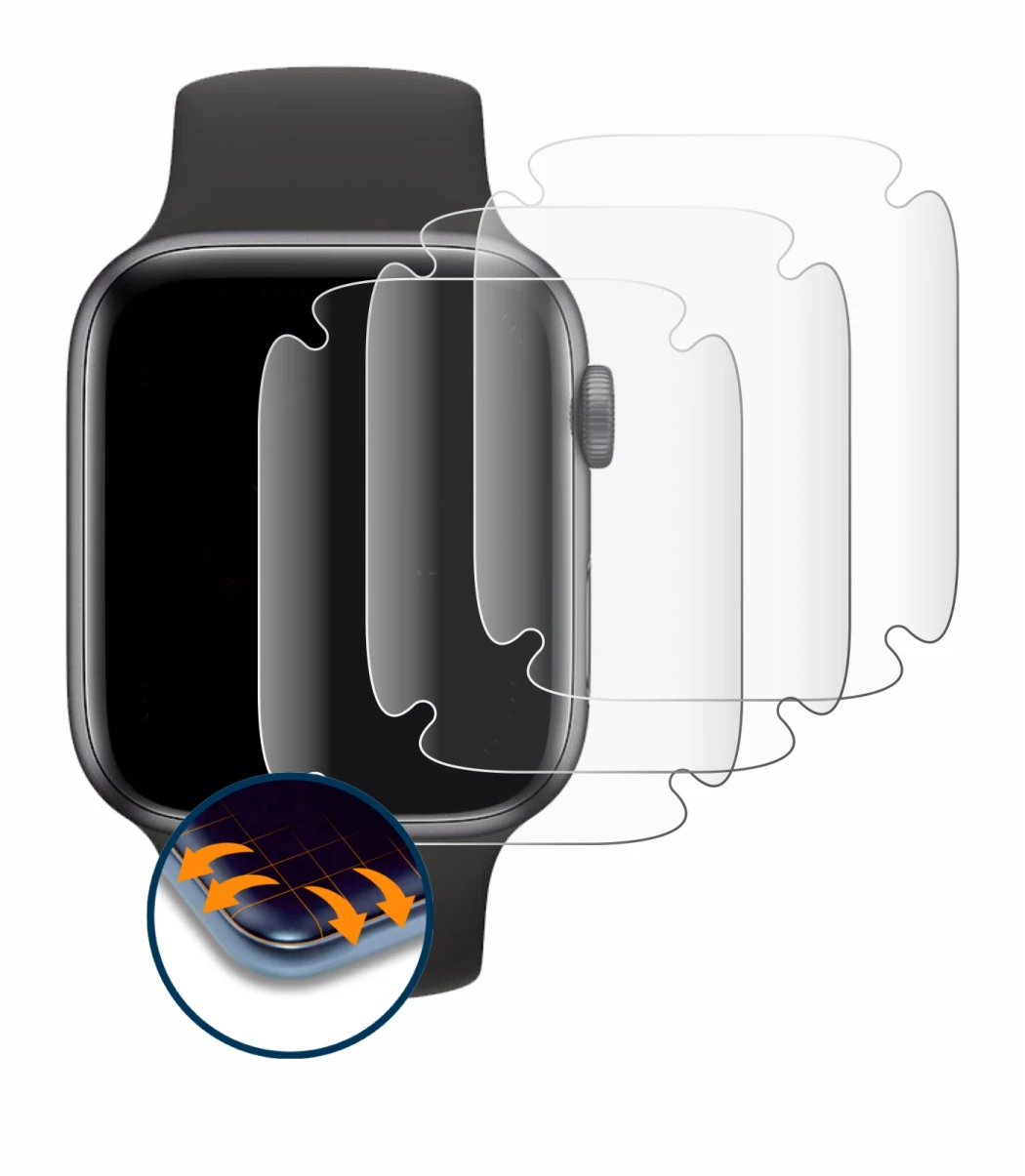 Image of the device Apple Watch SE (40 mm) with a wide variety of screen protectors.