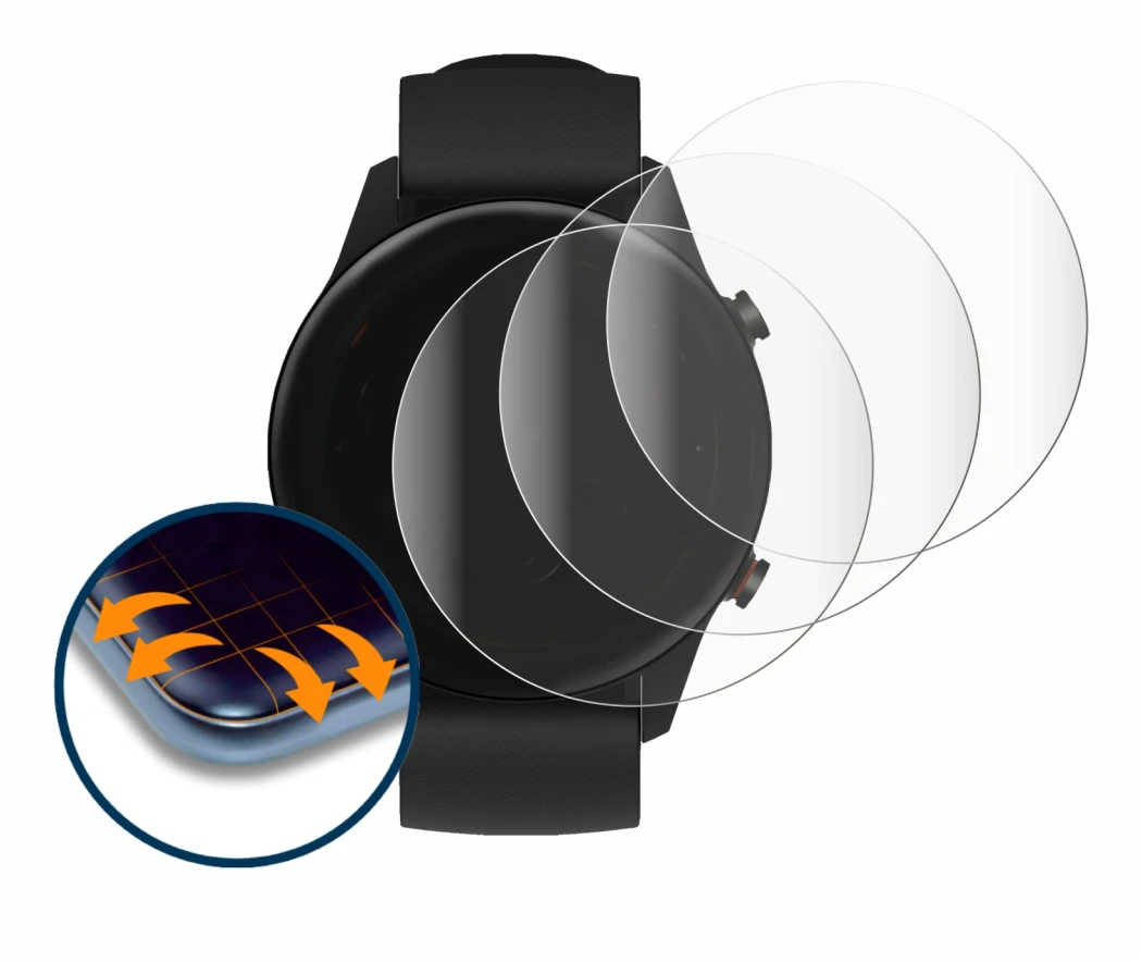 Image of the device Xiaomi Mi Watch 2021 with a wide variety of screen protectors.