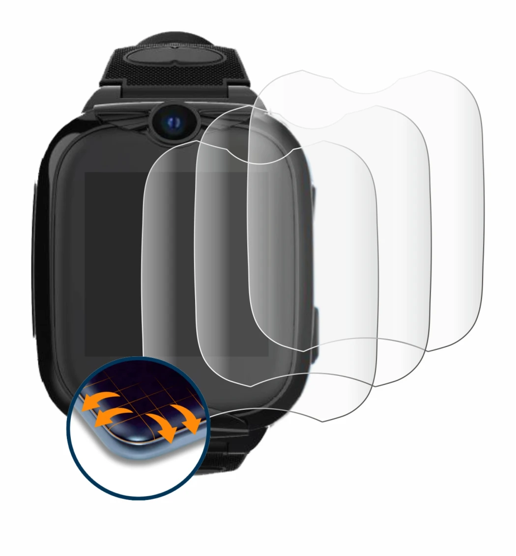 Image of the device Xplora Go 2 with a wide variety of screen protectors.