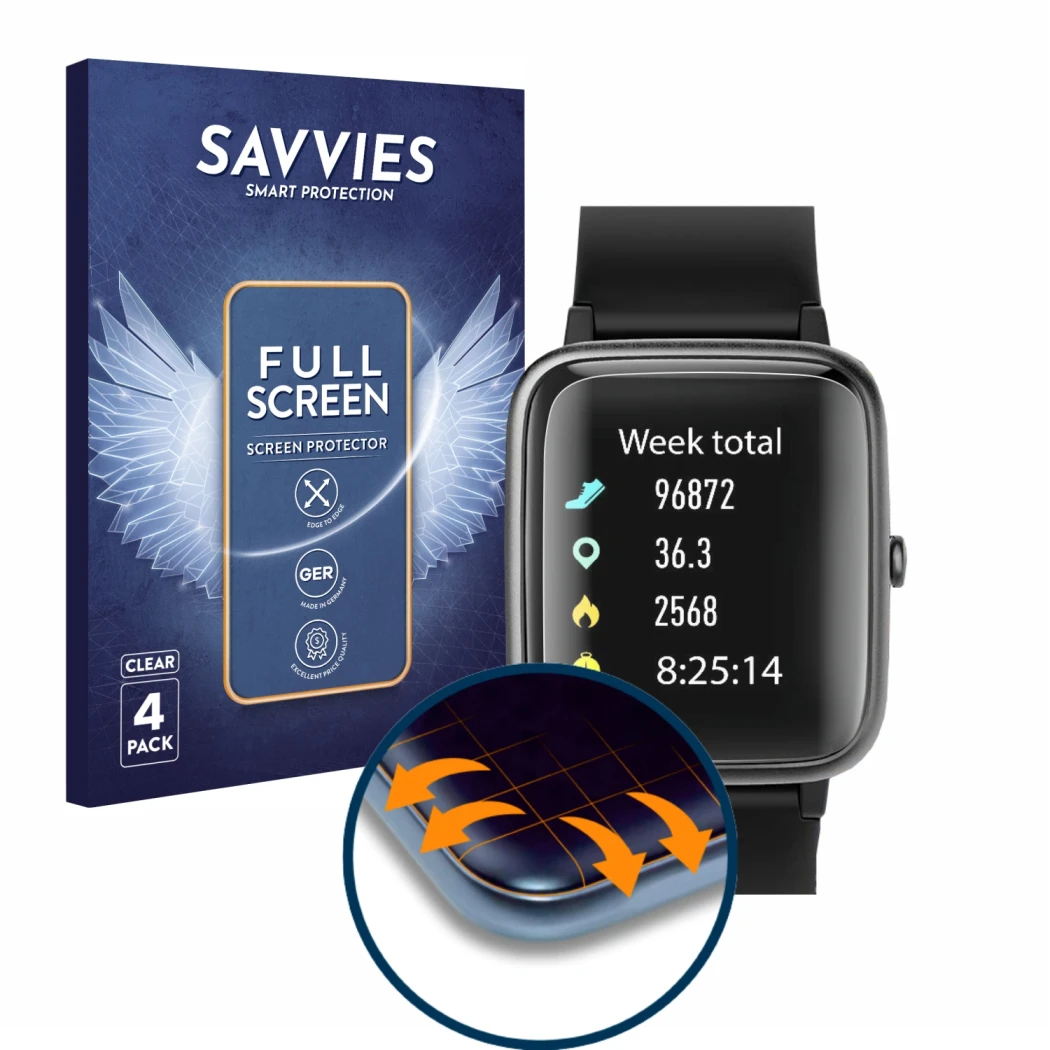 Front side of a product packaging with the brand logo Savvies. Next to it is the device Fkant 205G shown with the correspondin