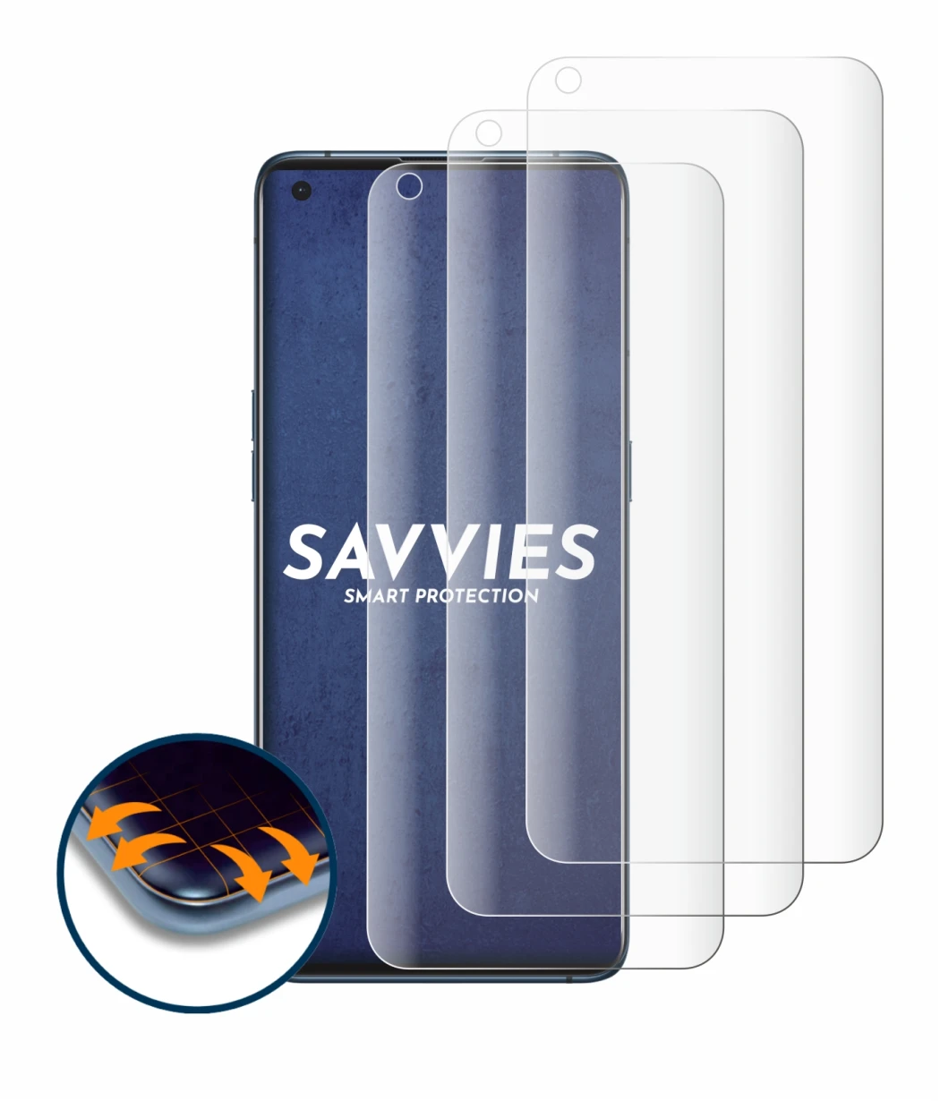 Image of the device Oppo Find X3 Pro with a wide variety of screen protectors.