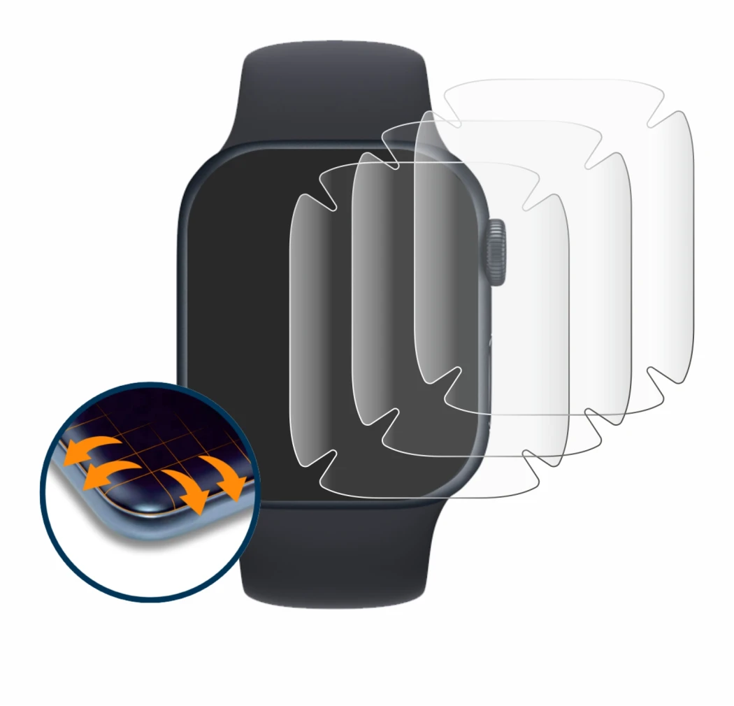 Image of the device Apple Watch Series 7 (41 mm) with a wide variety of screen protectors.