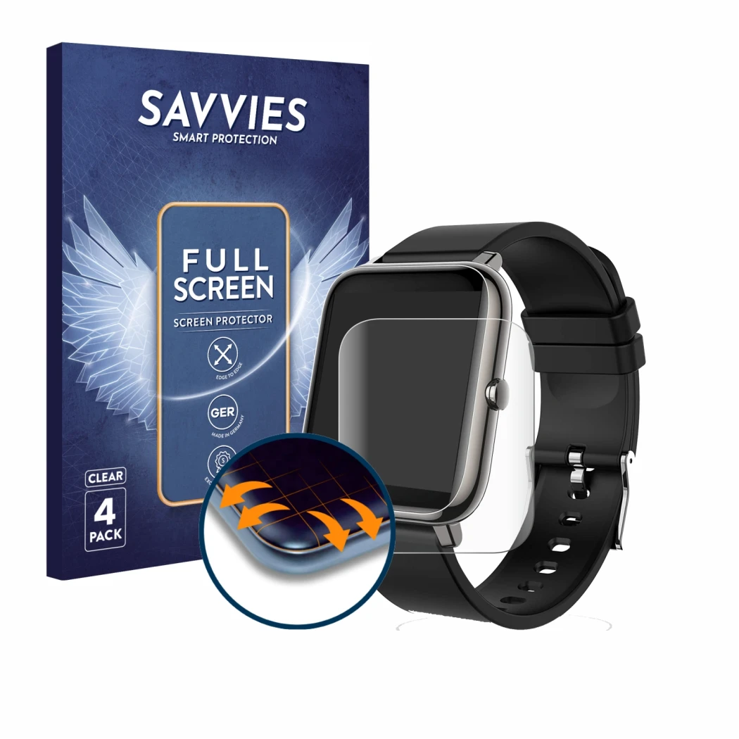 Front side of a product packaging with the brand logo Savvies. Next to it is the device Popglory P22 shown with the correspond