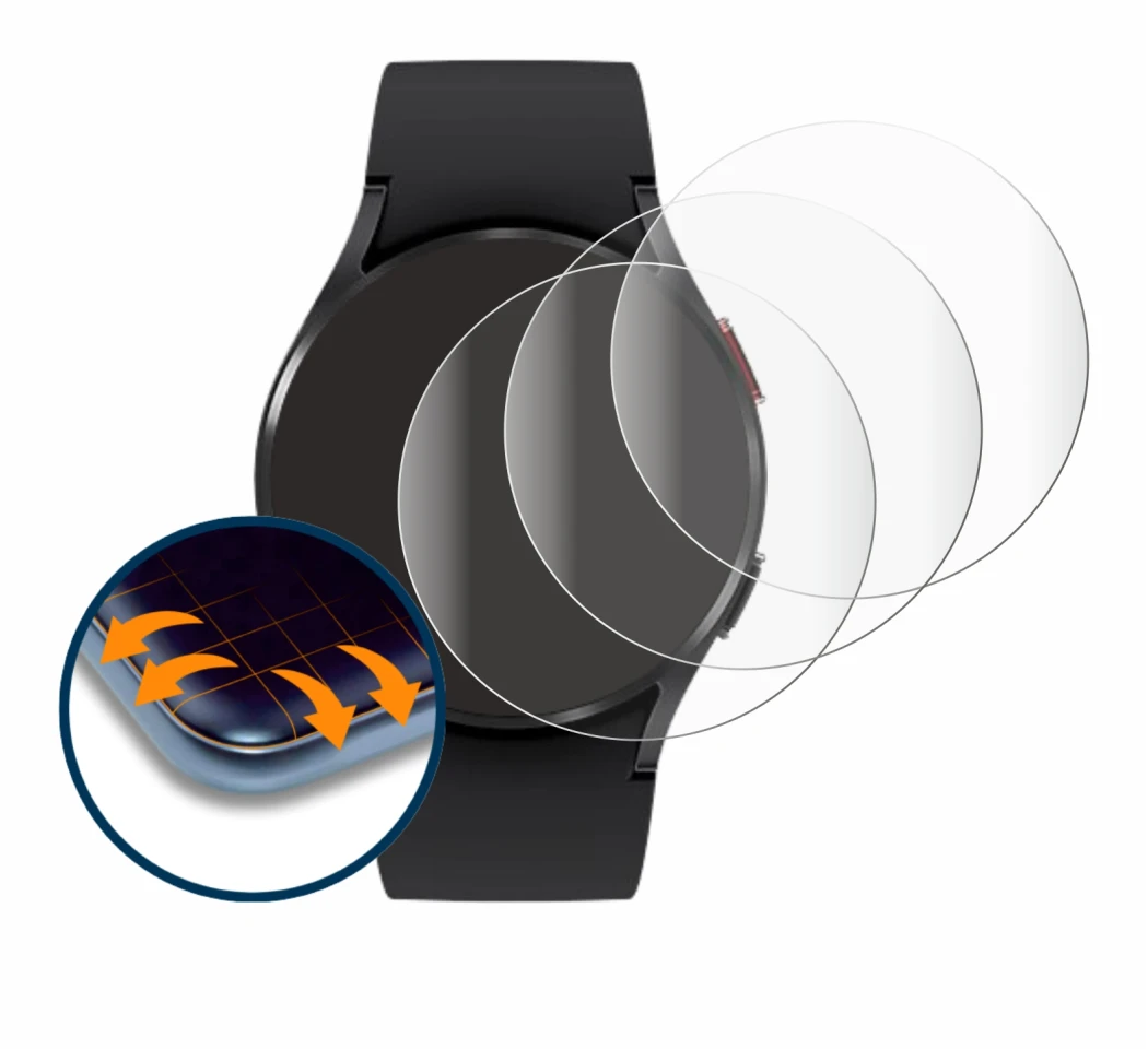 Image of the device Samsung Galaxy Watch 4 (40mm) with a wide variety of screen protectors.