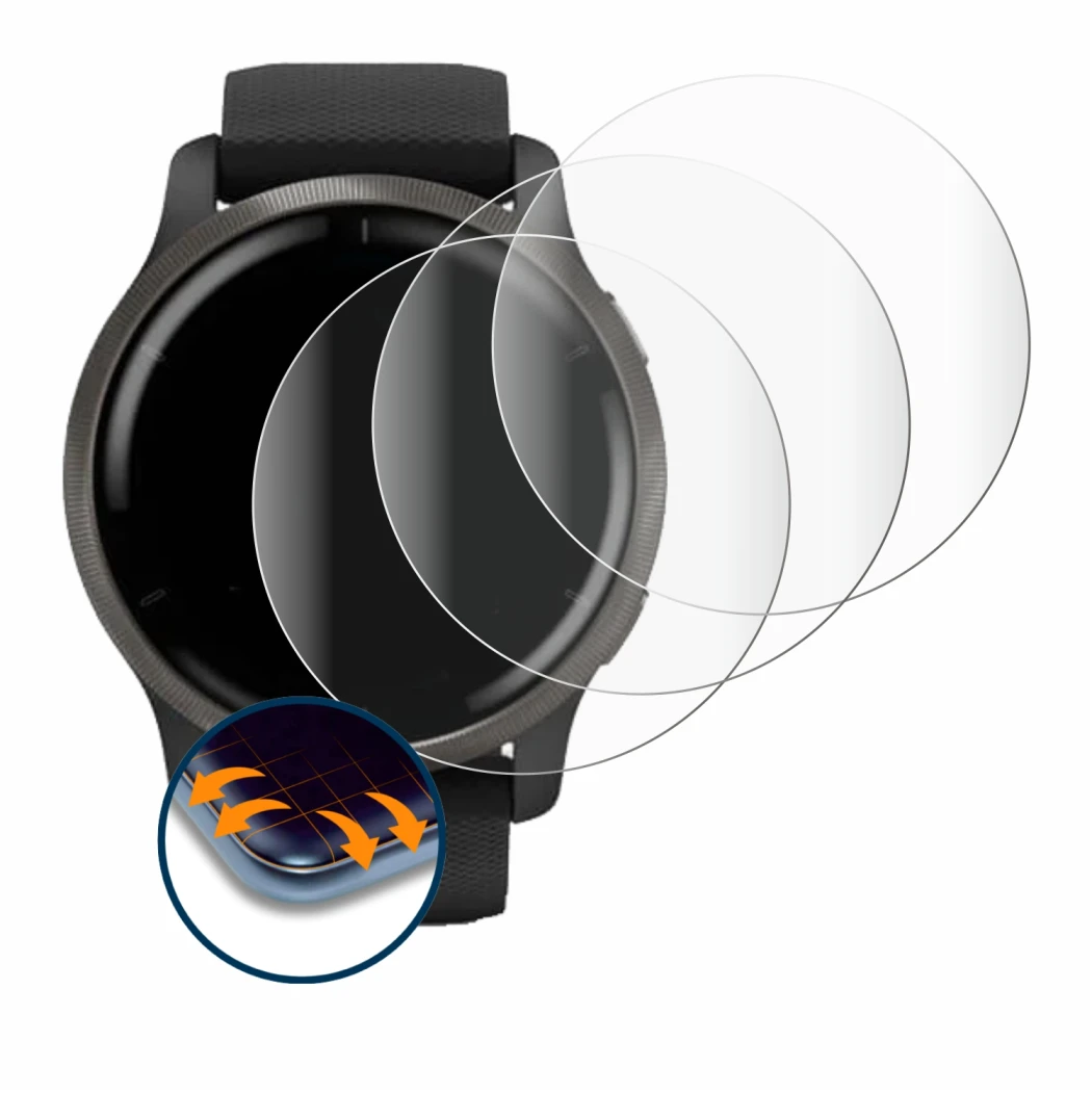 Image of the device Garmin Venu 2 with a wide variety of screen protectors.