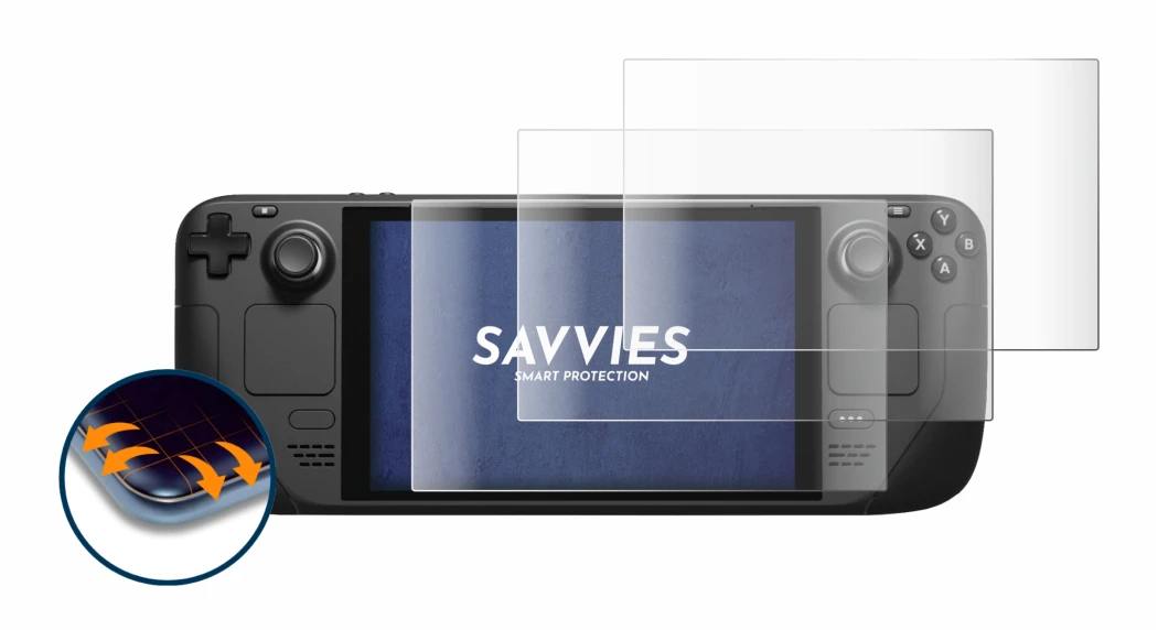 Image of the device Valve Steam Deck with a wide variety of screen protectors.