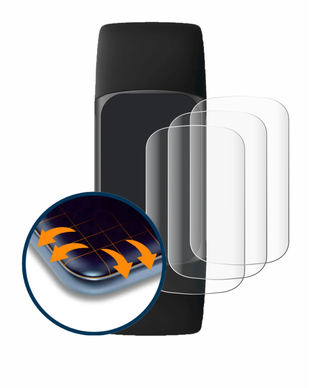 Image of the device Fitbit Charge 5 with a wide variety of screen protectors.
