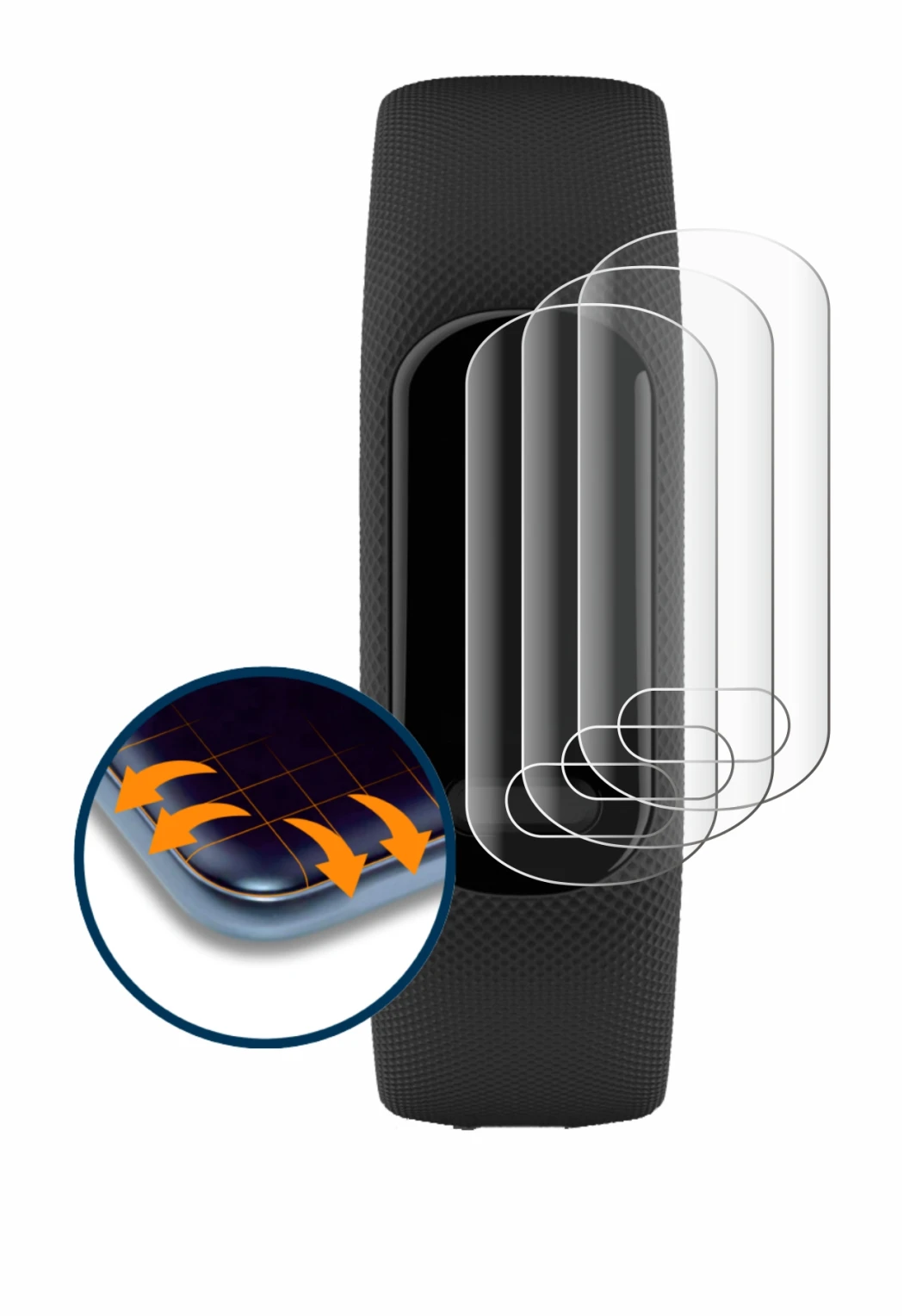 Image of the device Garmin Vivosmart 5 with a wide variety of screen protectors.
