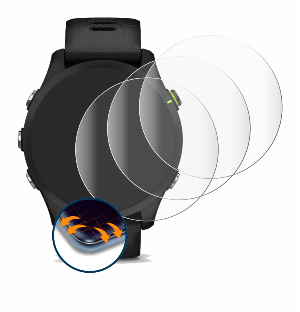 Image of the device Garmin Forerunner 255 with a wide variety of screen protectors.