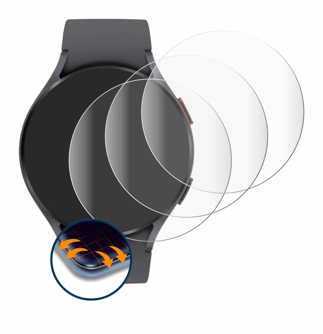 Image of the device Samsung Galaxy Watch 5 (44mm) with a wide variety of screen protectors.