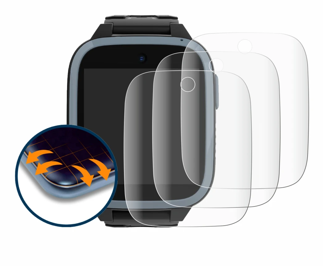 Image of the device Xplora XGO3 (1st Gen.) with a wide variety of screen protectors.