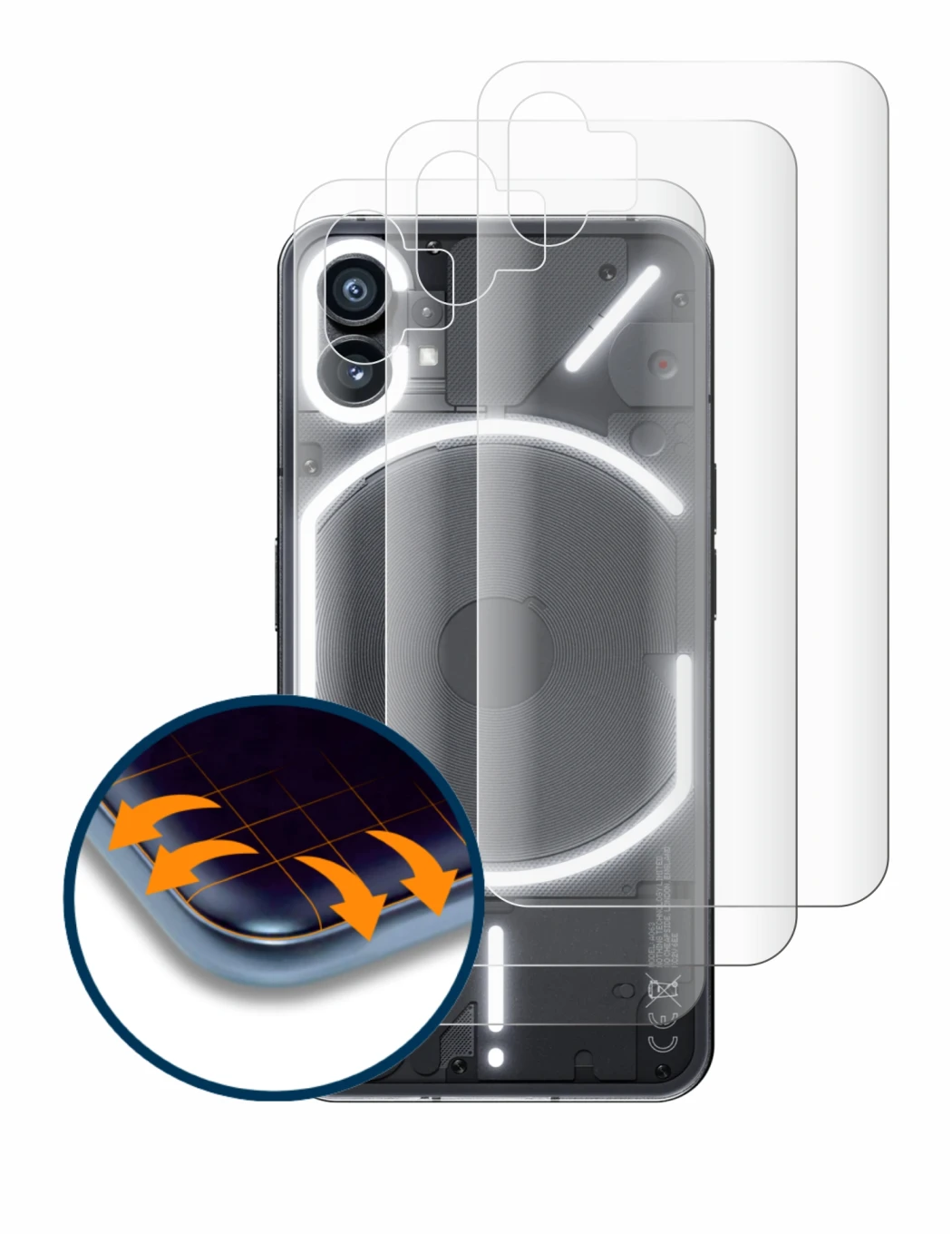 Image of the device Nothing Phone (1) (Back) with a wide variety of screen protectors.