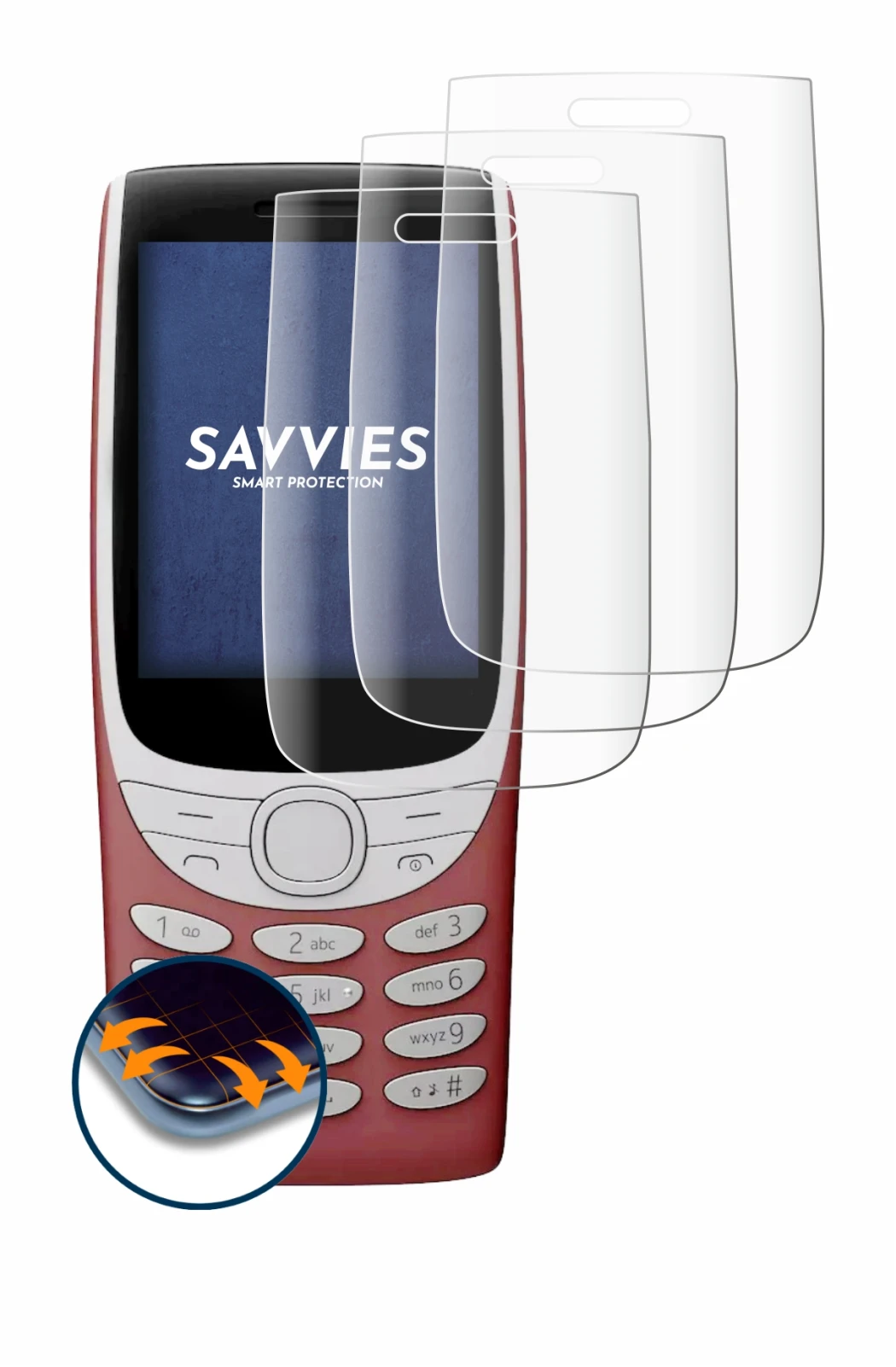 Image of the device Nokia 8210 4G with a wide variety of screen protectors.