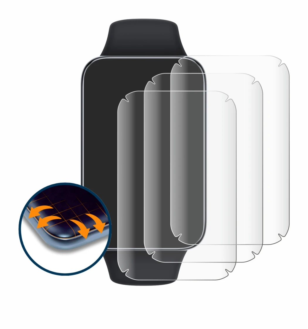 Image of the device Xiaomi Smart Band 7 Pro with a wide variety of screen protectors.