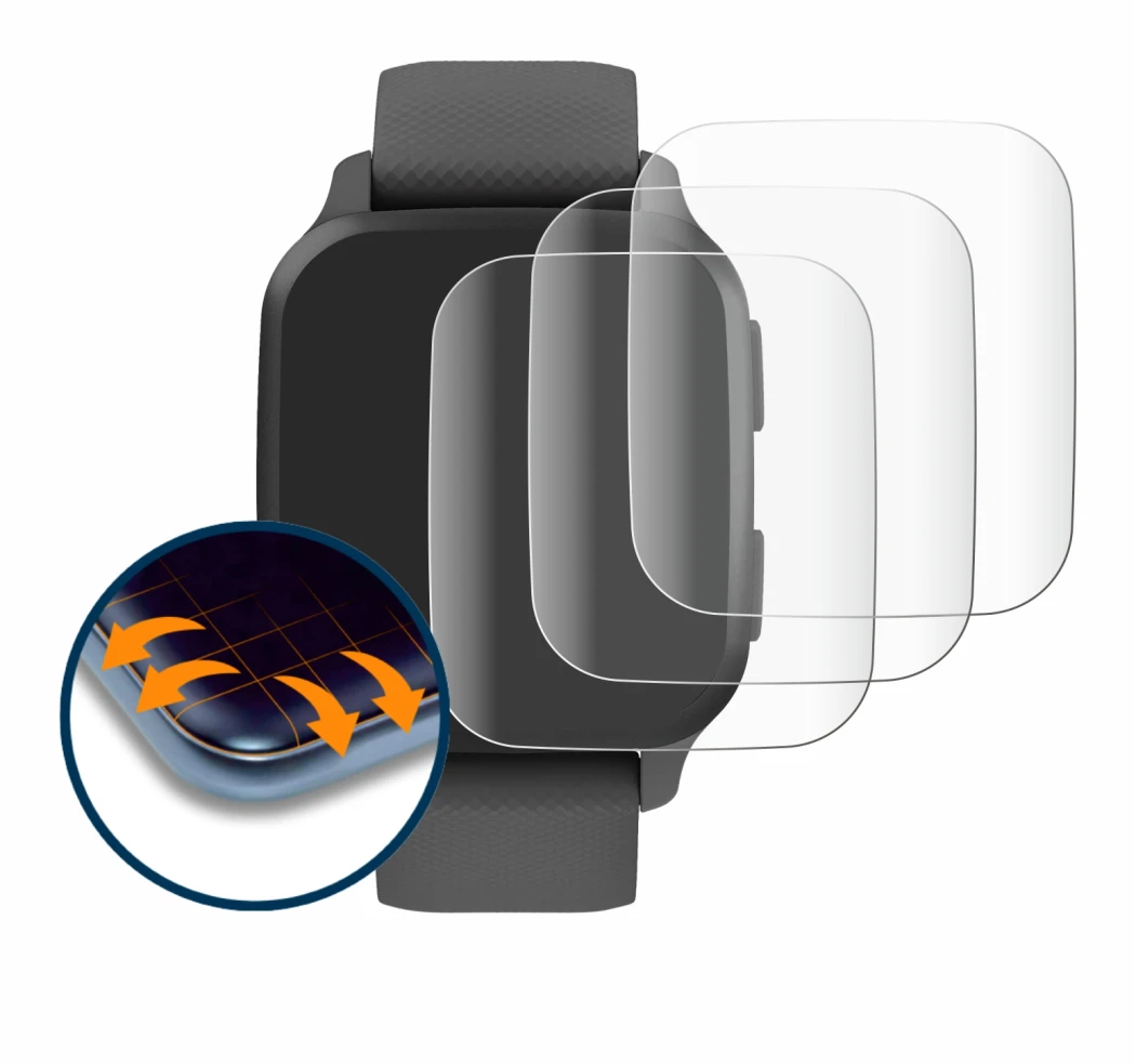 Image of the device Garmin Venu Sq 2 with a wide variety of screen protectors.