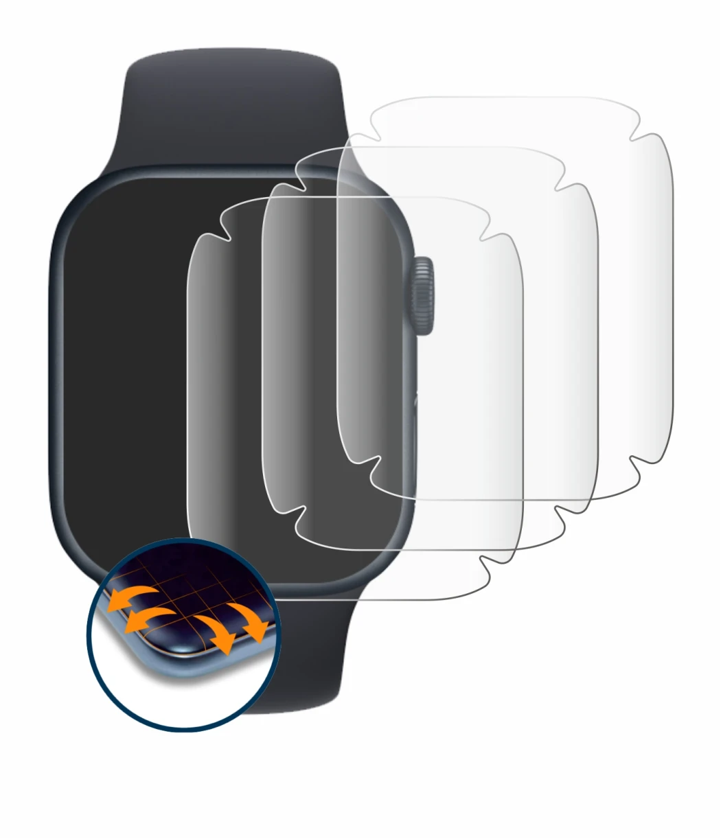 Image of the device Apple Watch Series 8 (41 mm) with a wide variety of screen protectors.