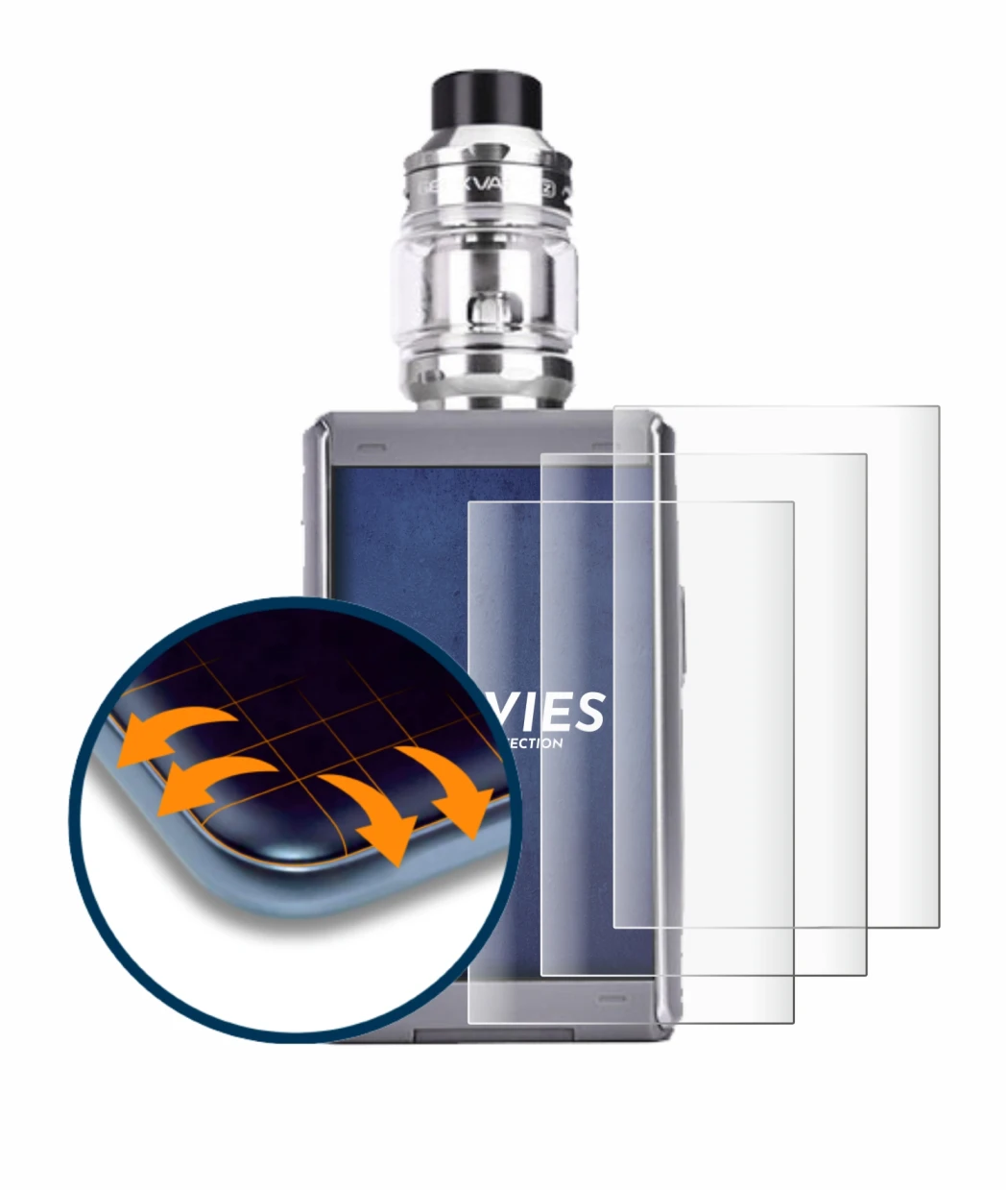 Image of the device GeekVape T200 with a wide variety of screen protectors.