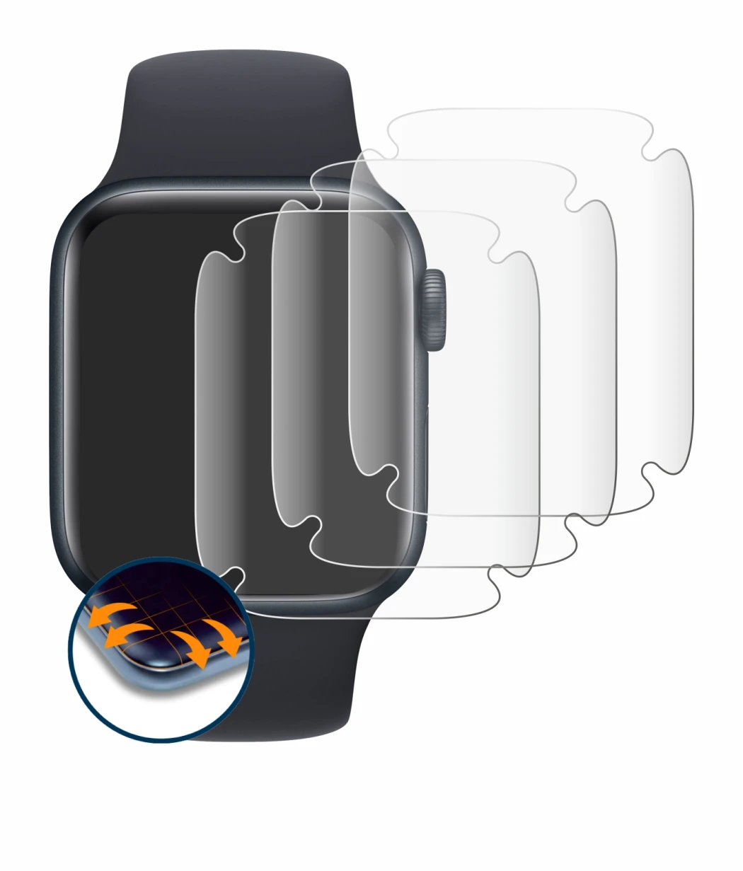 Image of the device Apple Watch SE 2022 (40 mm) with a wide variety of screen protectors.
