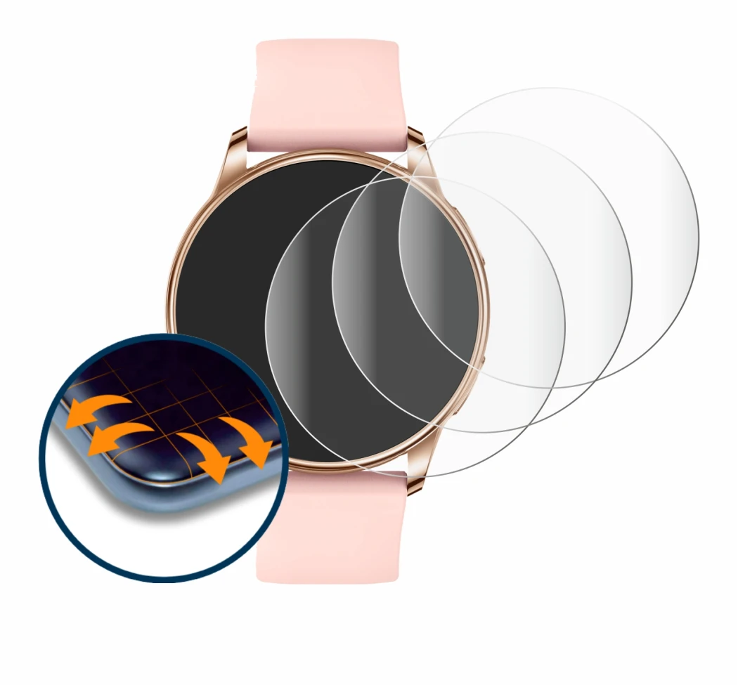Image of the device Levowatch F2 with a wide variety of screen protectors.