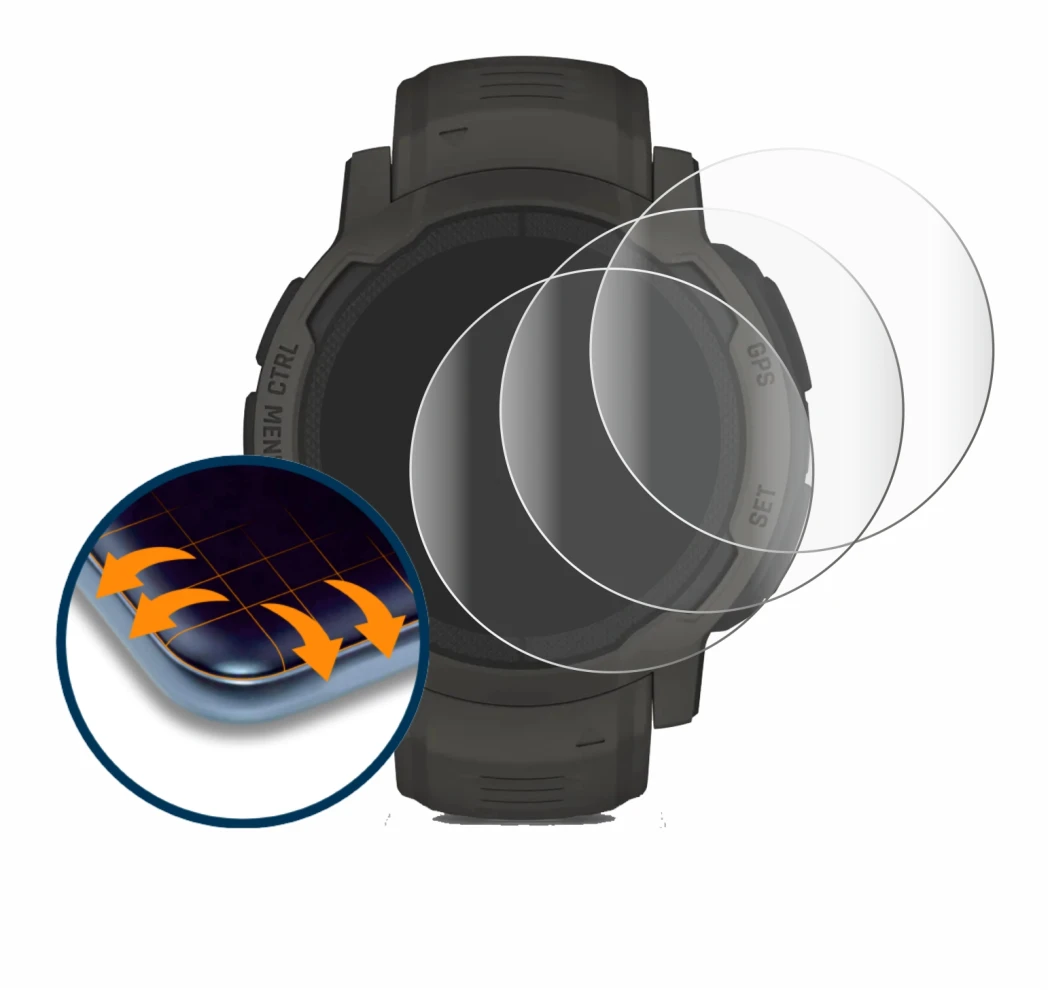 Image of the device Garmin Instinct 2 Solar with a wide variety of screen protectors.
