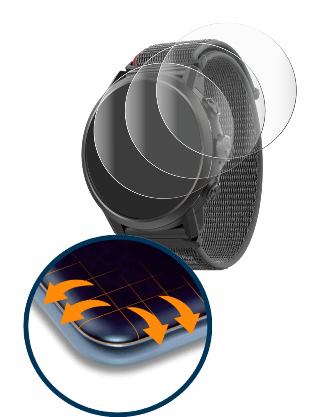 Image of the device Coros Apex 2 with a wide variety of screen protectors.