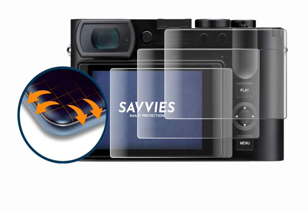 Image of the device Leica Q3 with a wide variety of screen protectors.