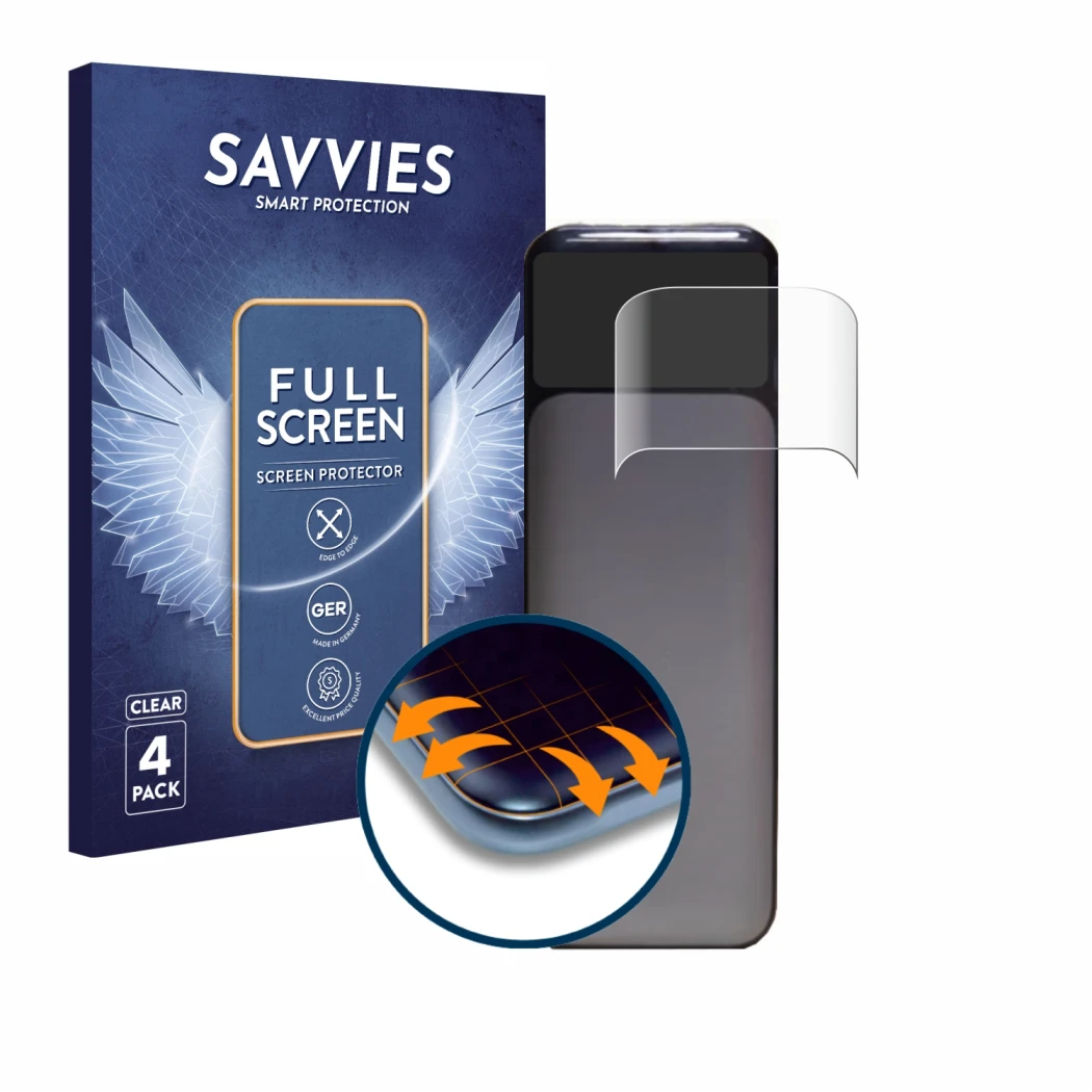 Front side of a product packaging with the brand logo Savvies. Next to it is the device Anker Powerbank 737 shown with the cor