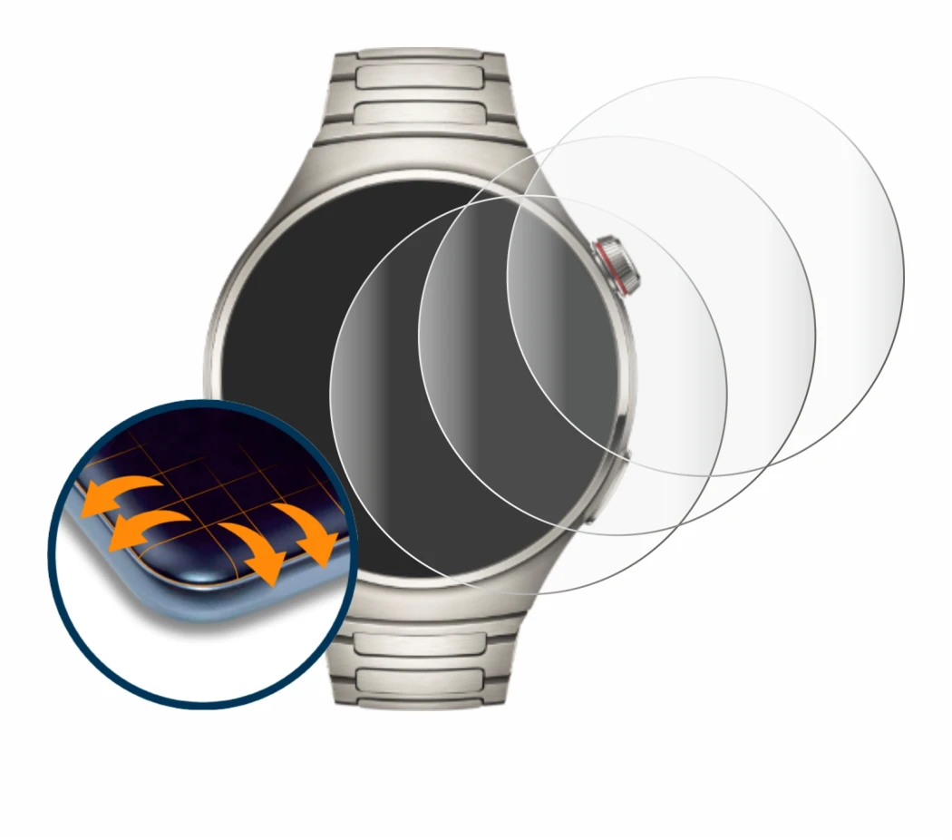 Image of the device Huawei Watch 4 Pro with a wide variety of screen protectors.