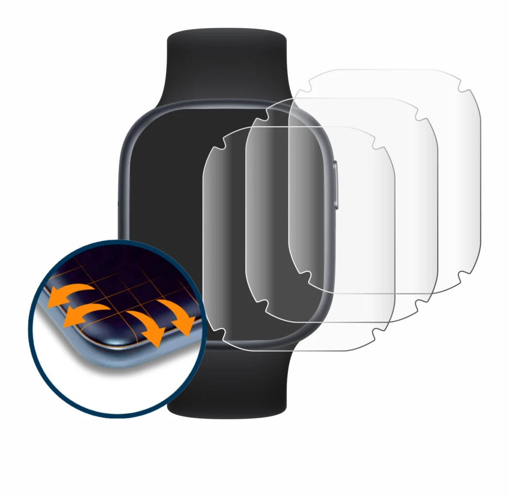 Image of the device Honor Watch 4 with a wide variety of screen protectors.