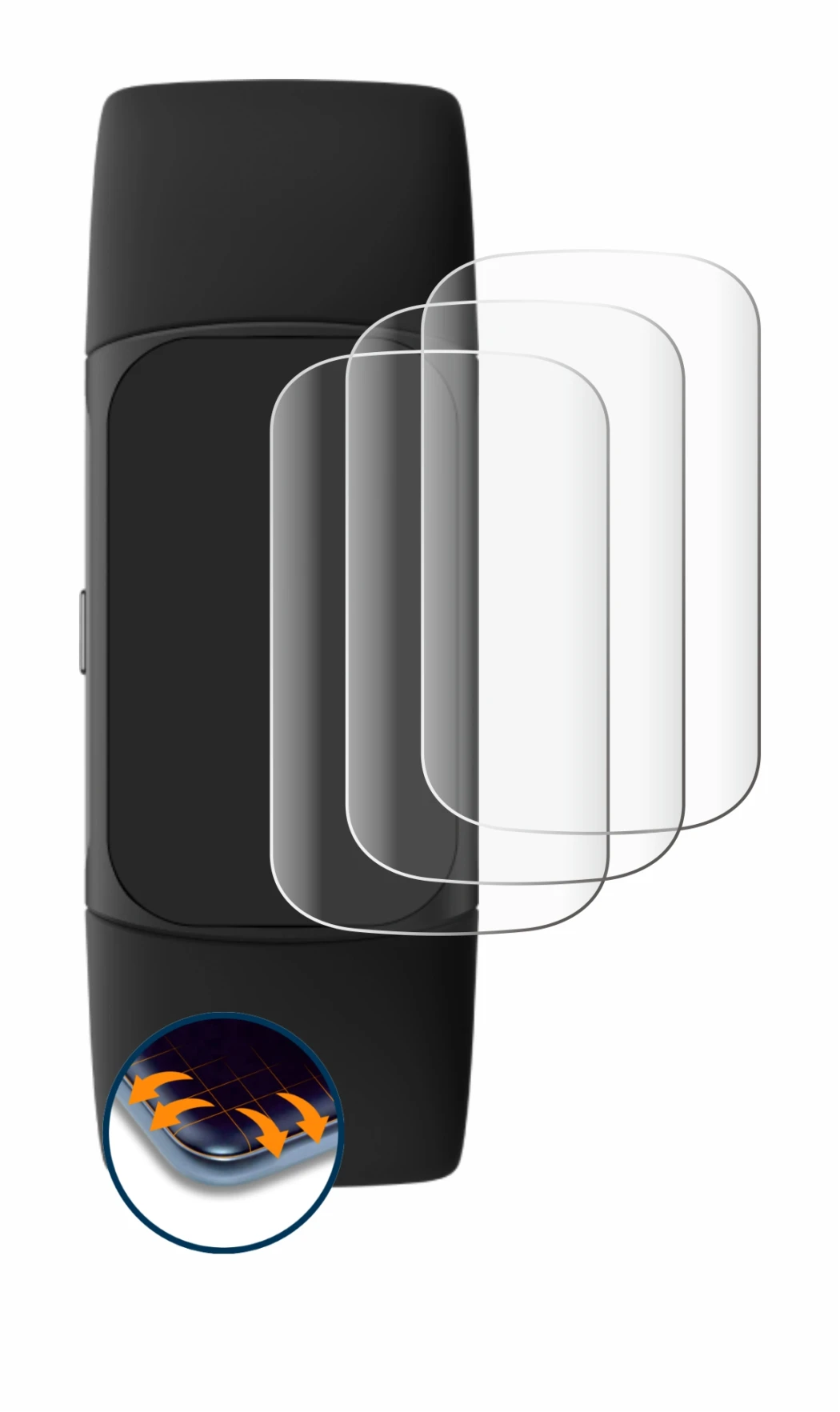 Image of the device Fitbit Charge 6 with a wide variety of screen protectors.