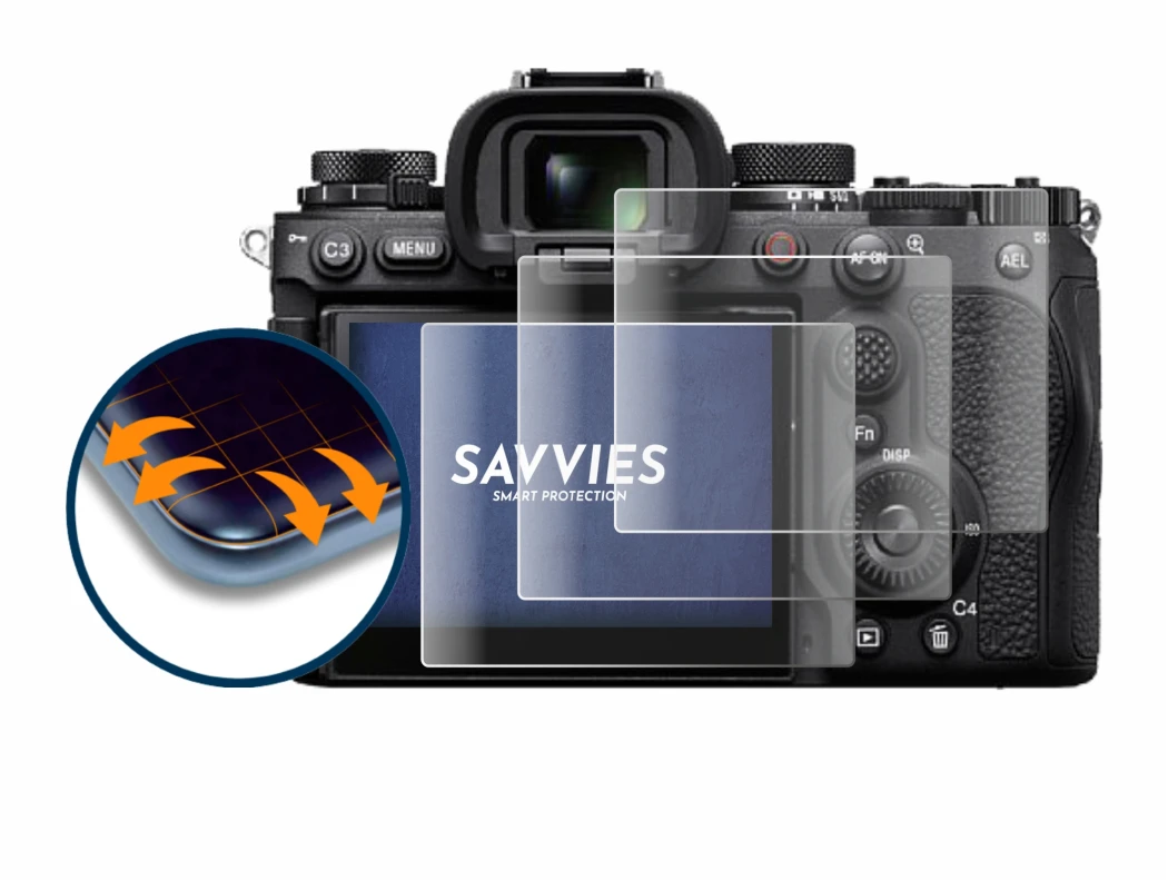 Image of the device Sony Alpha 9 III with a wide variety of screen protectors.