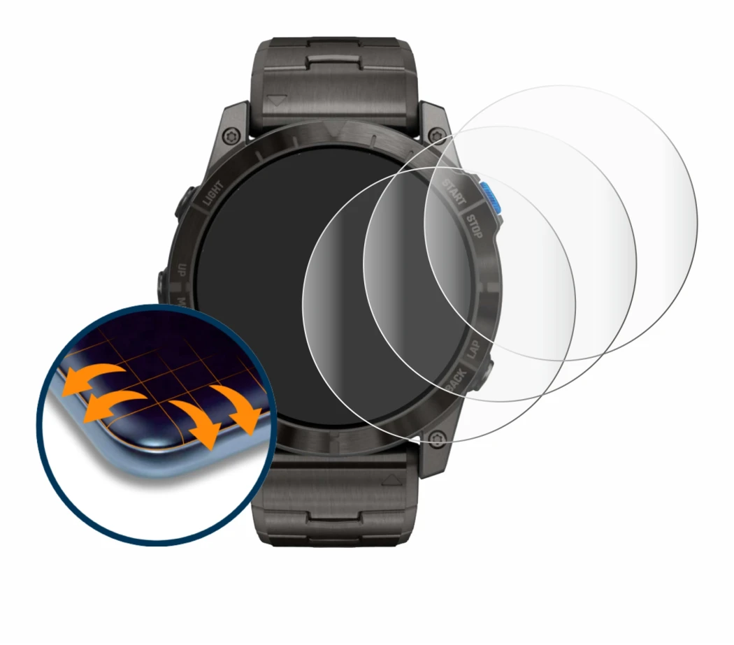 Image of the device Garmin D2 Mach 1 Pro with a wide variety of screen protectors.