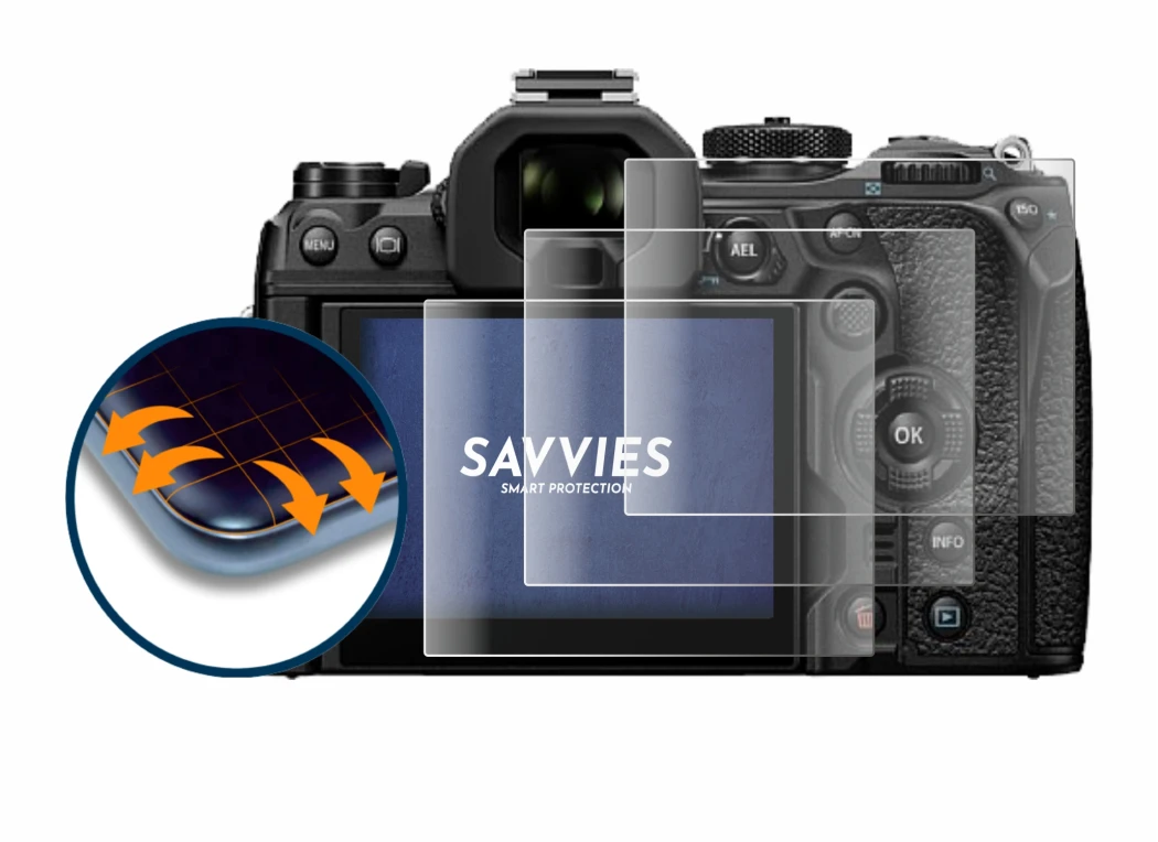 Image of the device Olympus OM System OM-1 Mark II with a wide variety of screen protectors.