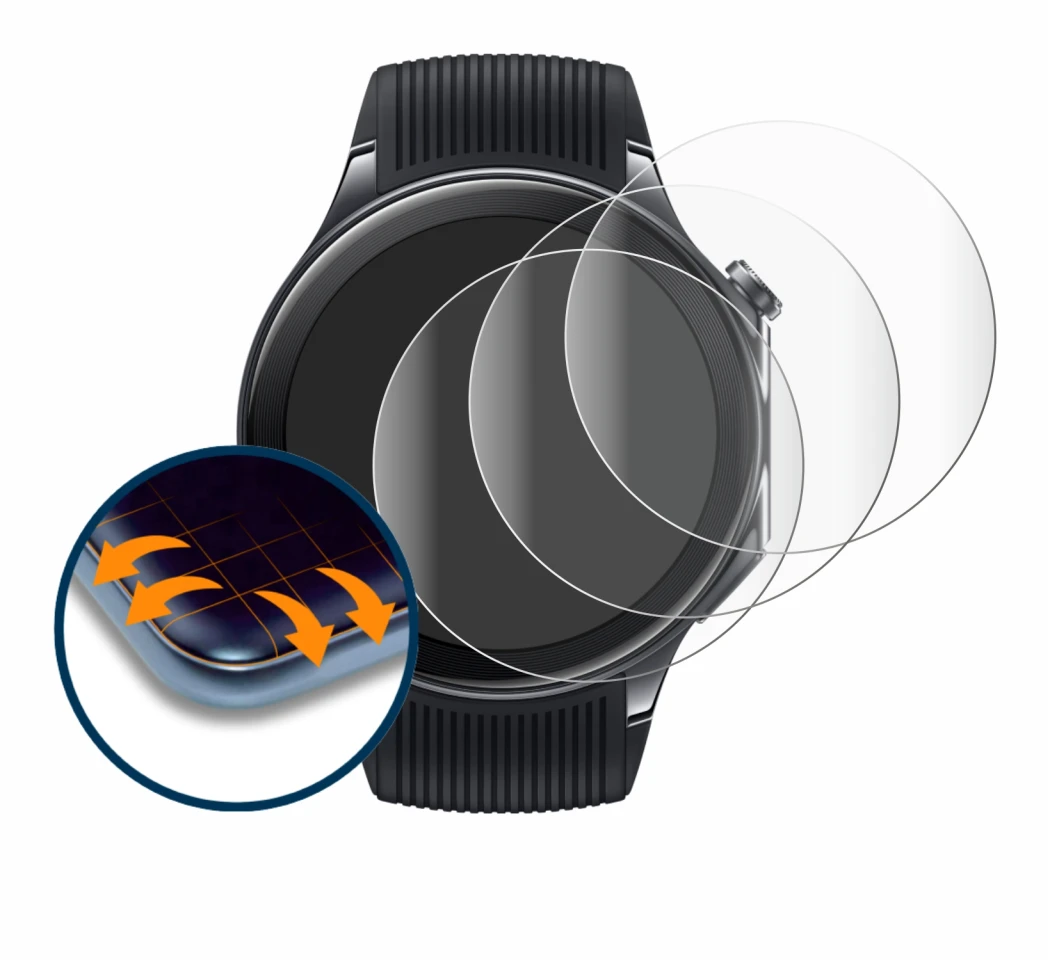 Image of the device OnePlus Watch 2 with a wide variety of screen protectors.