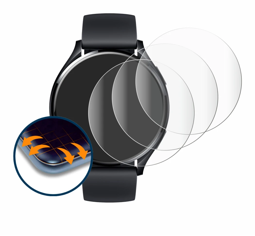 Image of the device Xiaomi Watch 2 with a wide variety of screen protectors.