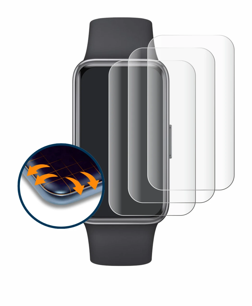 Image of the device Huawei Band 9 with a wide variety of screen protectors.