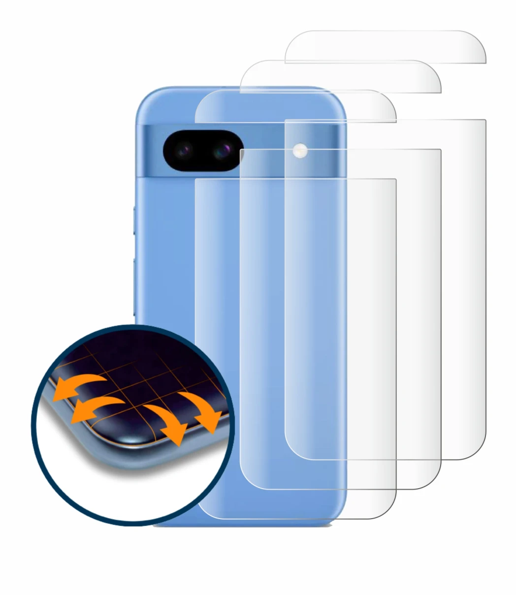 Image of the device Google Pixel 8a (Back) with a wide variety of screen protectors.