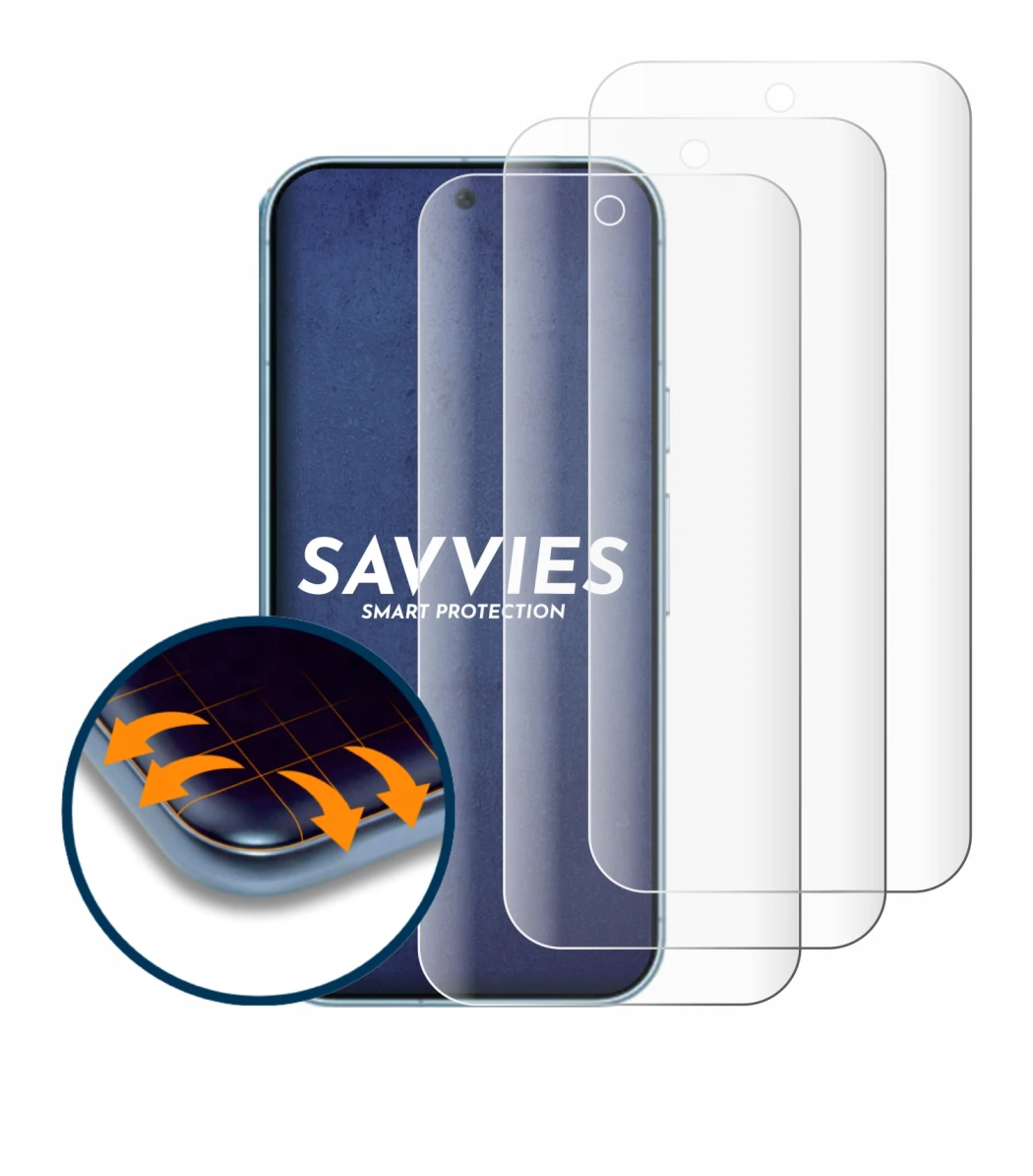 Image of the device Google Pixel 9 with a wide variety of screen protectors.